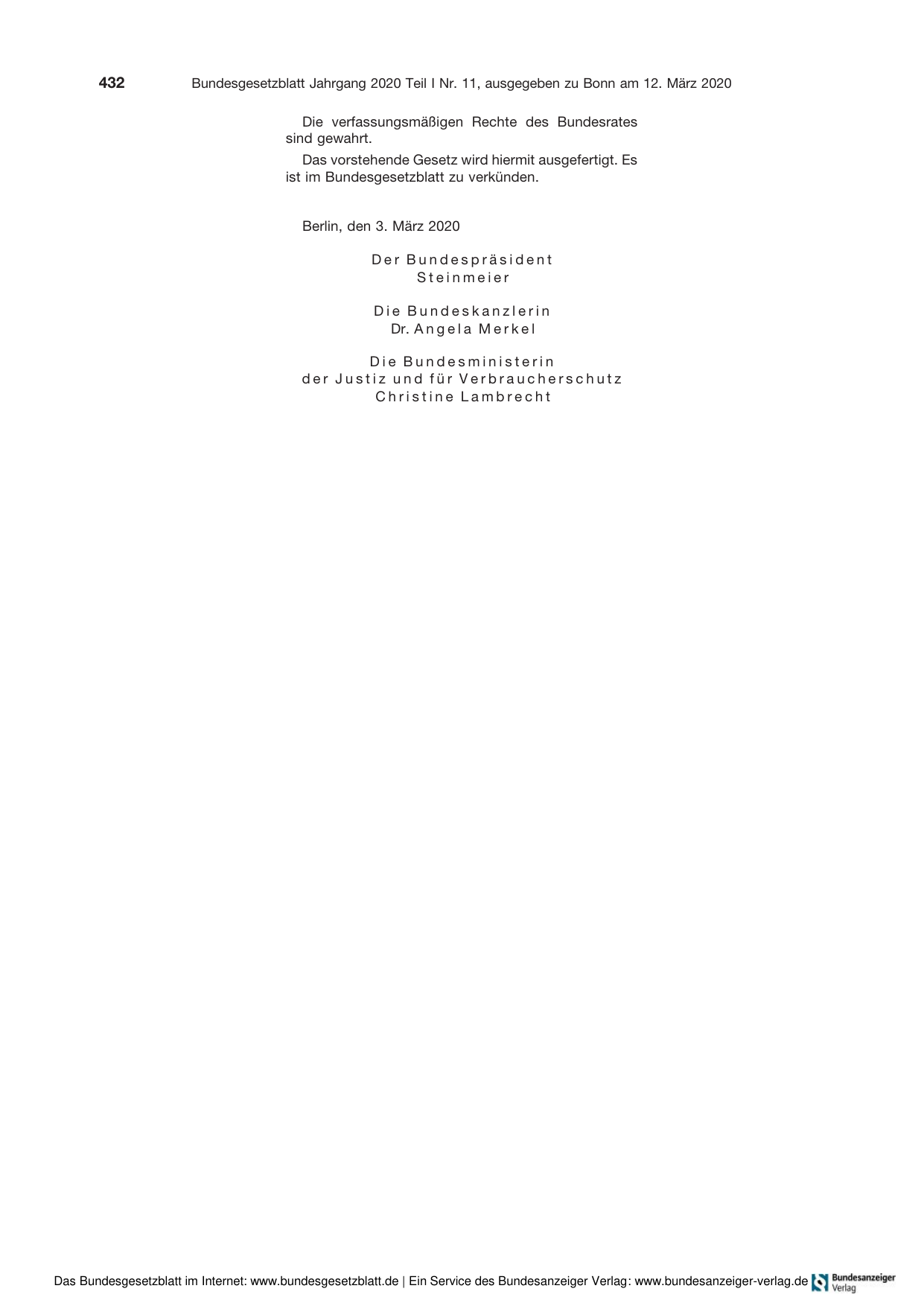 BGBl. 2020, Seite 432 — Originalseite als Abbildung