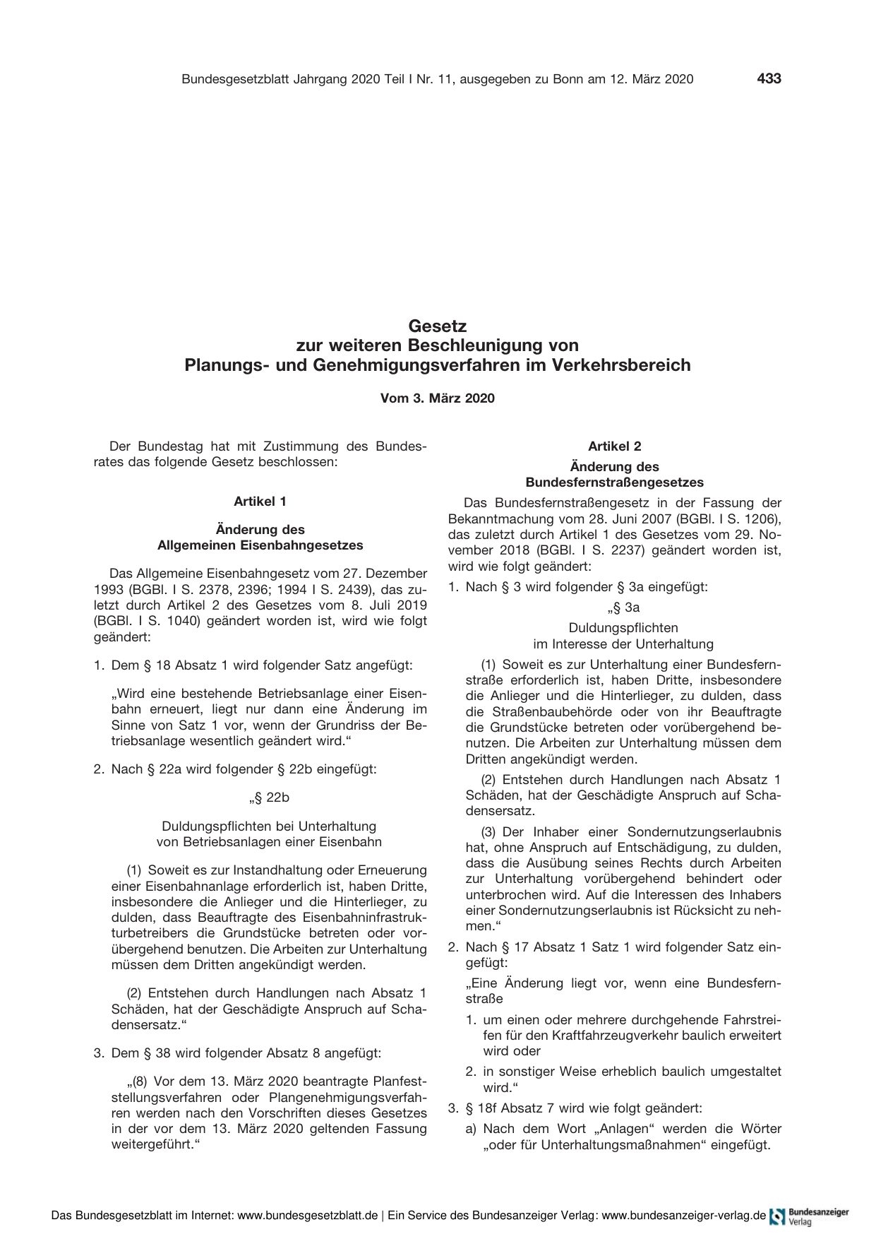 BGBl. 2020, Seite 433 — Originalseite als Abbildung