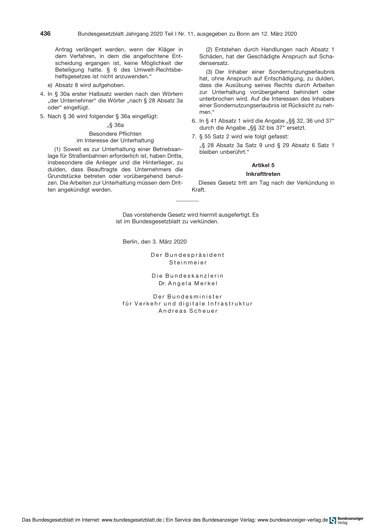 BGBl. 2020, Seite 436 — Originalseite als Abbildung