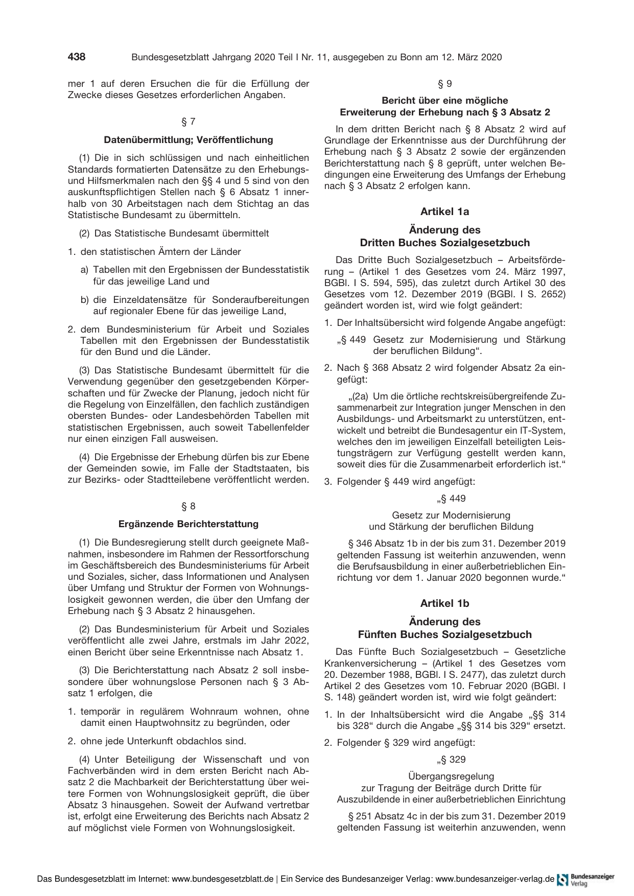 BGBl. 2020, Seite 438 — Originalseite als Abbildung