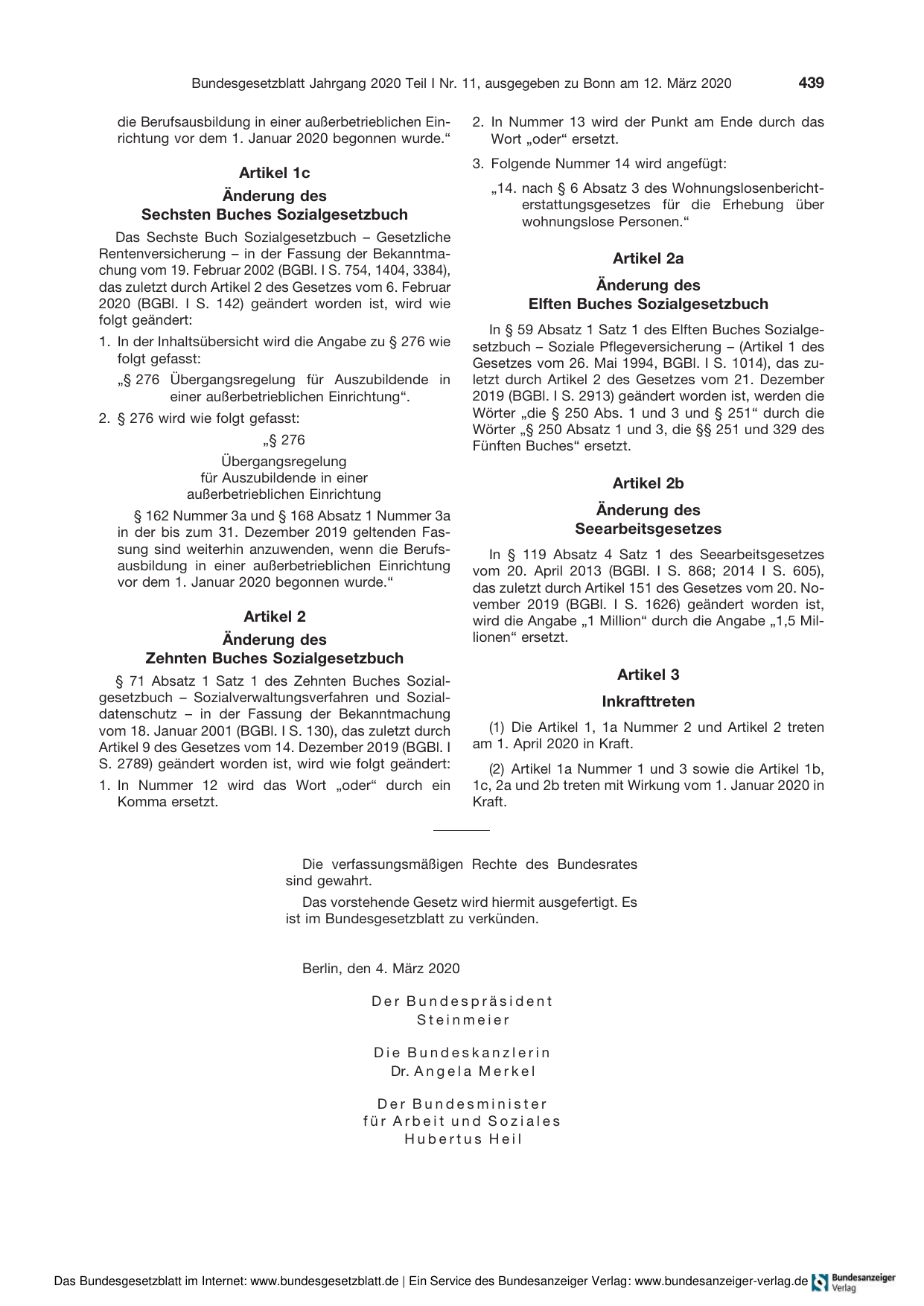 BGBl. 2020, Seite 439 — Originalseite als Abbildung