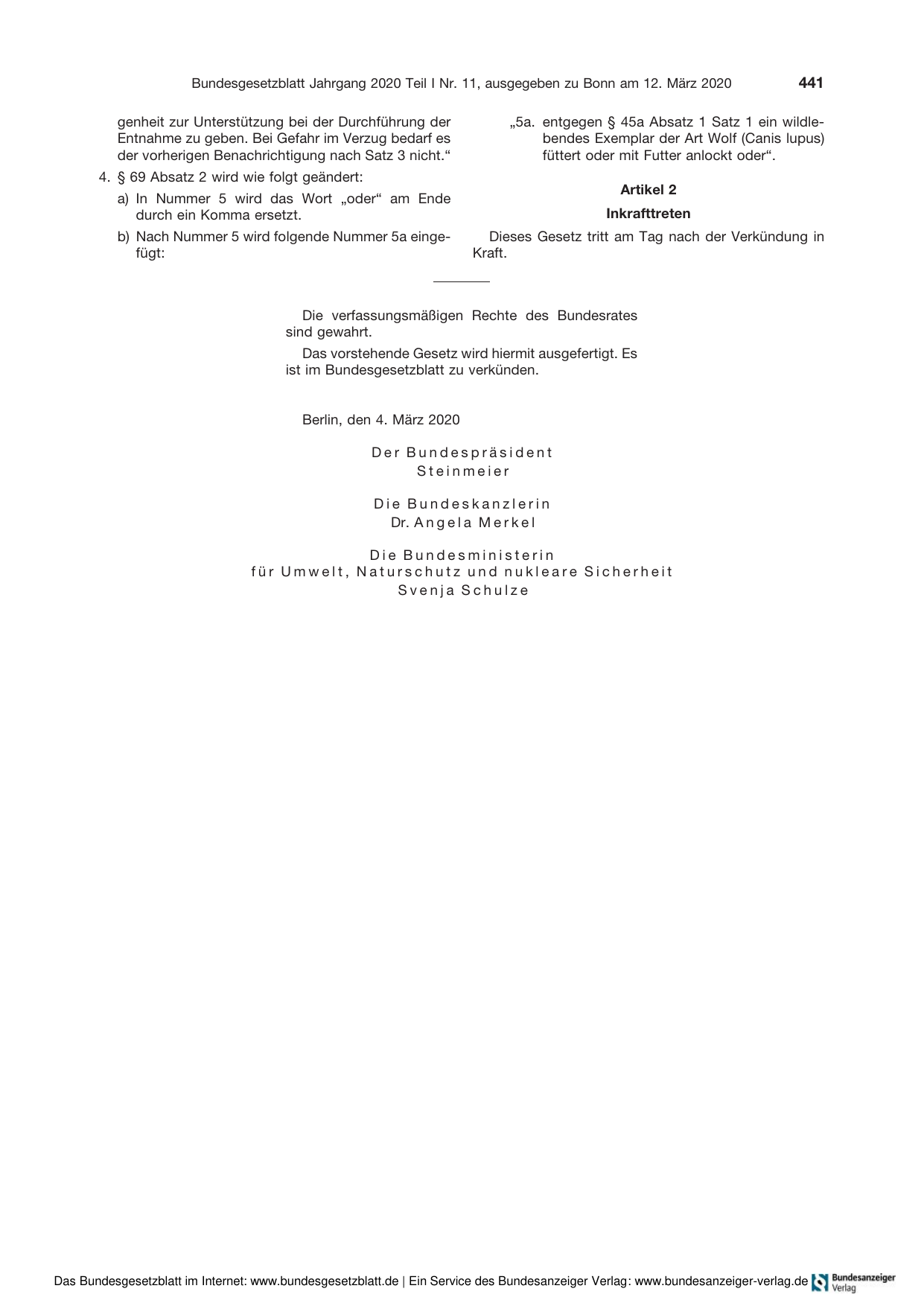 BGBl. 2020, Seite 441 — Originalseite als Abbildung