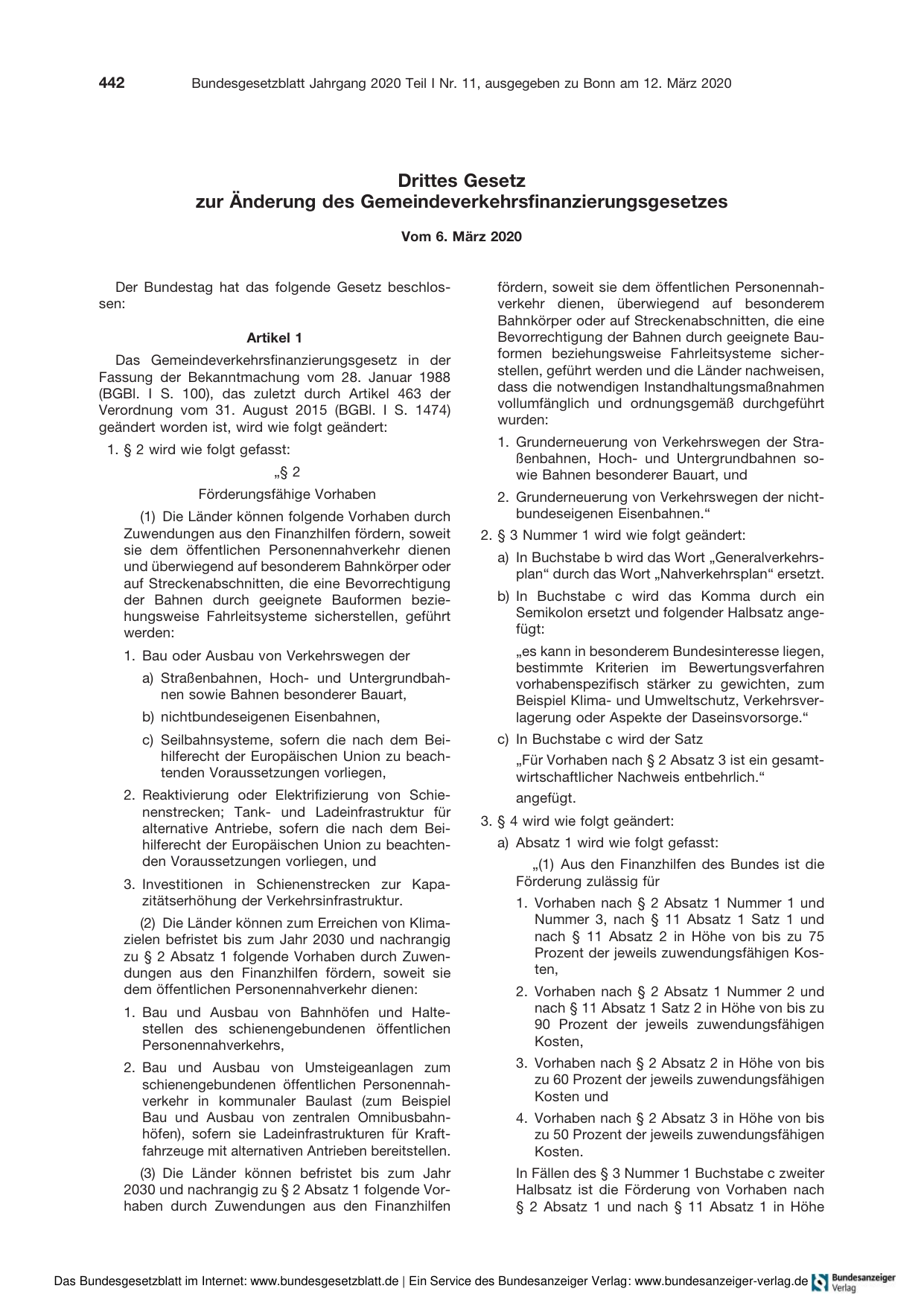 BGBl. 2020, Seite 442 — Originalseite als Abbildung