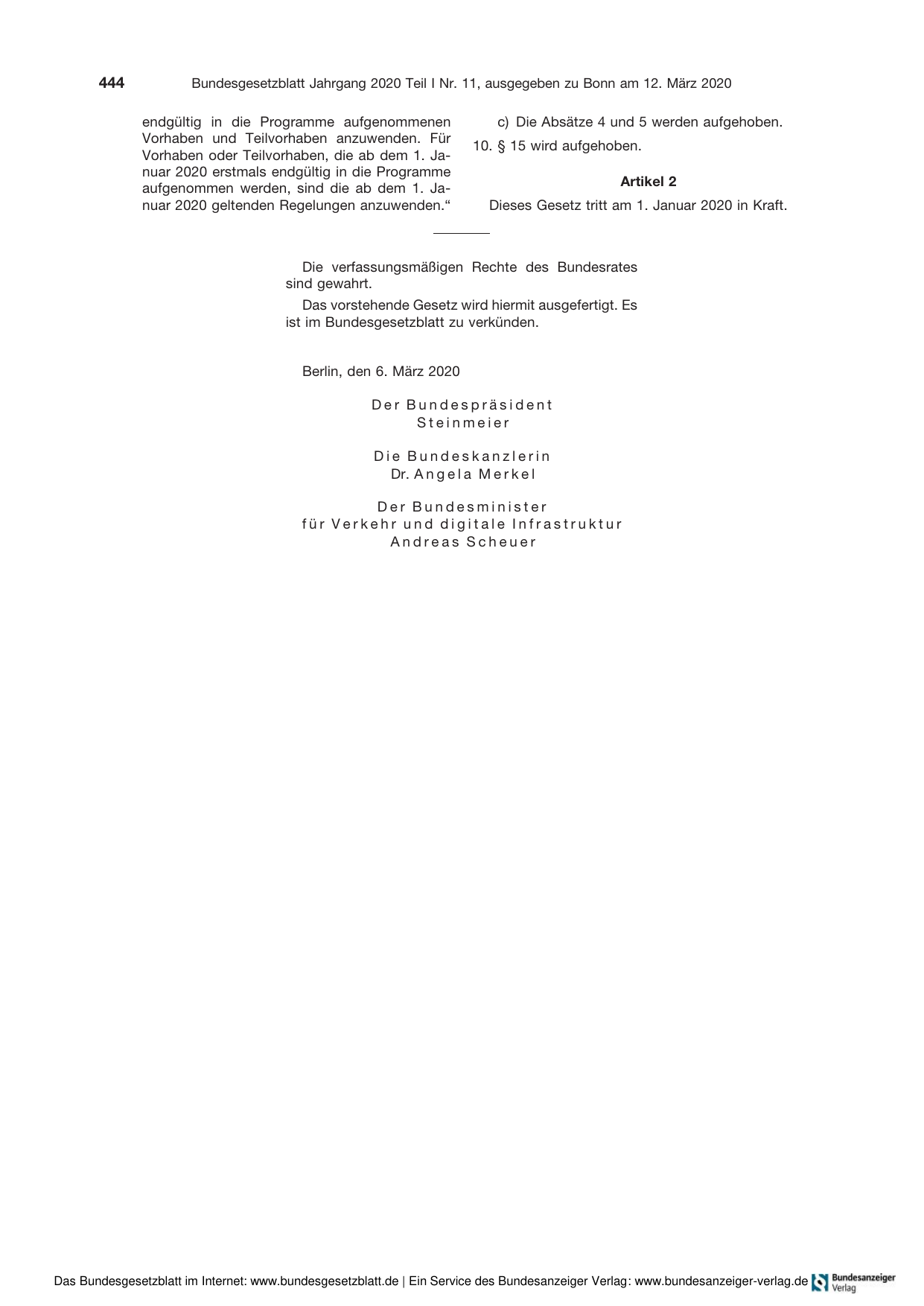 BGBl. 2020, Seite 444 — Originalseite als Abbildung