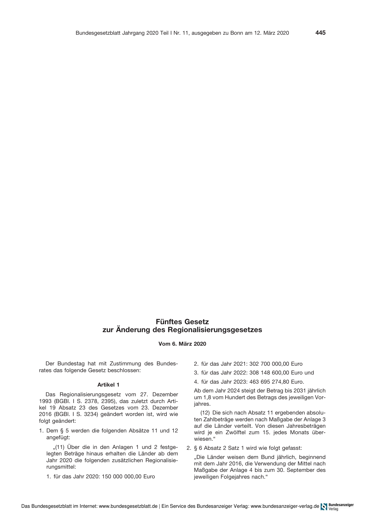 BGBl. 2020, Seite 445 — Originalseite als Abbildung