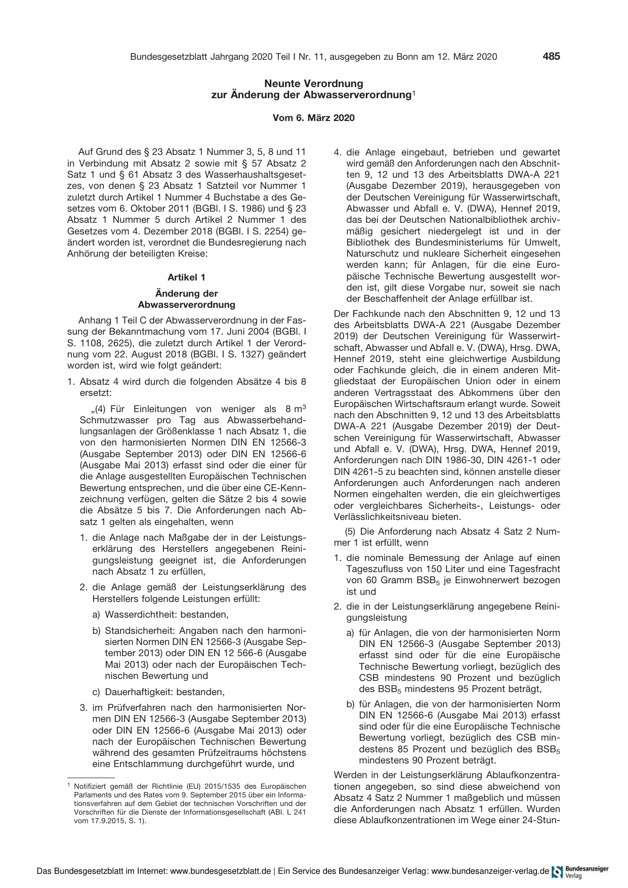 BGBl. 2020, Seite 485 — Originalseite als Abbildung