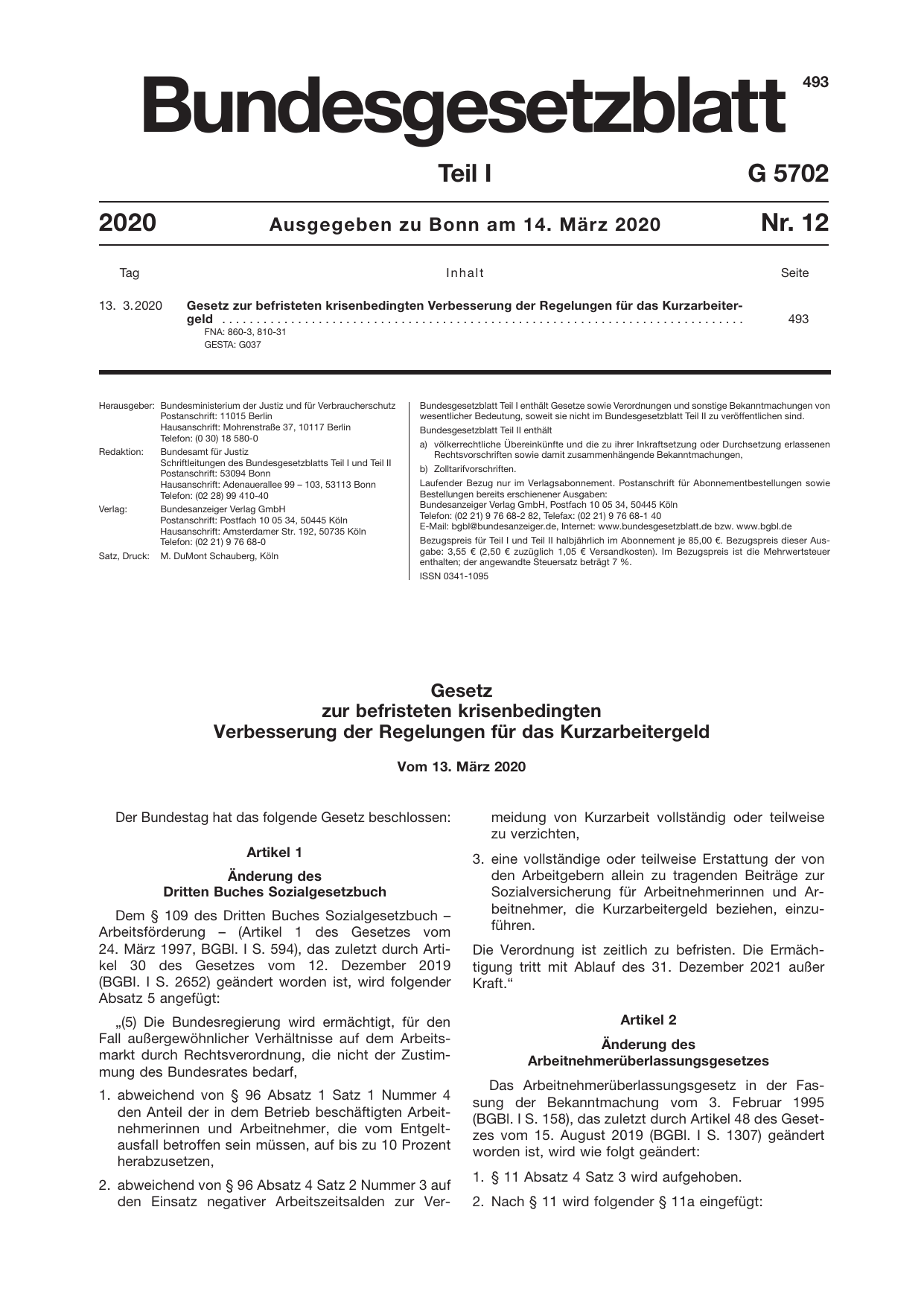 BGBl. 2020, Seite 493 — Originalseite als Abbildung