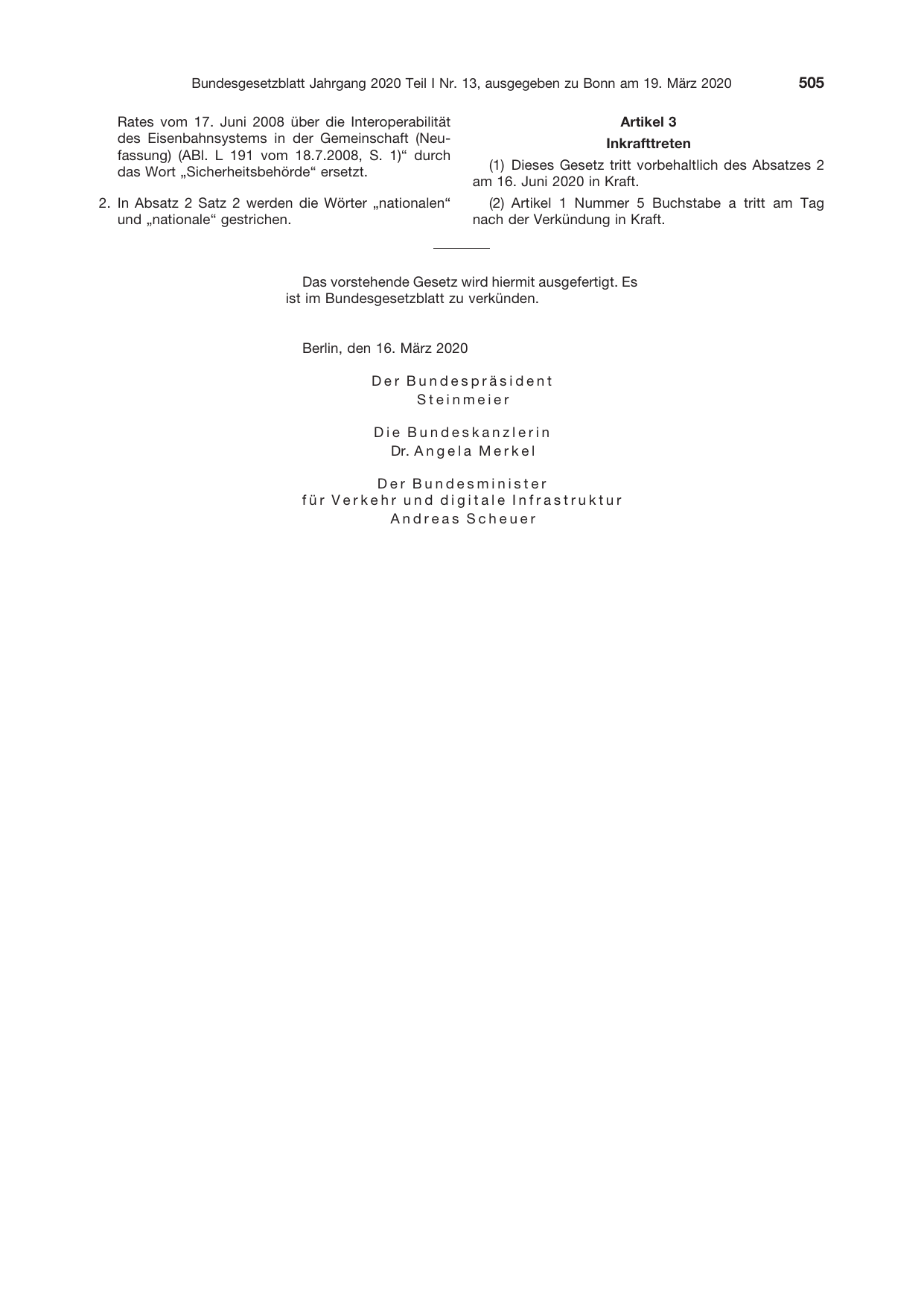 BGBl. 2020, Seite 505 — Originalseite als Abbildung