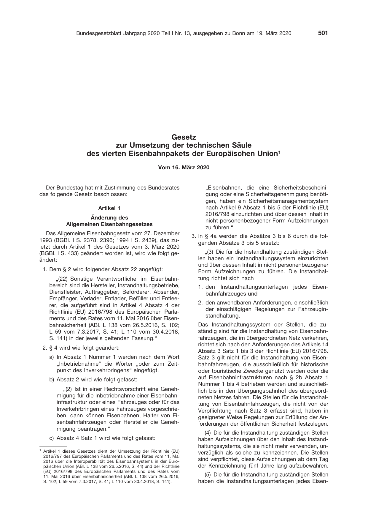 BGBl. 2020, Seite 501 — Originalseite als Abbildung