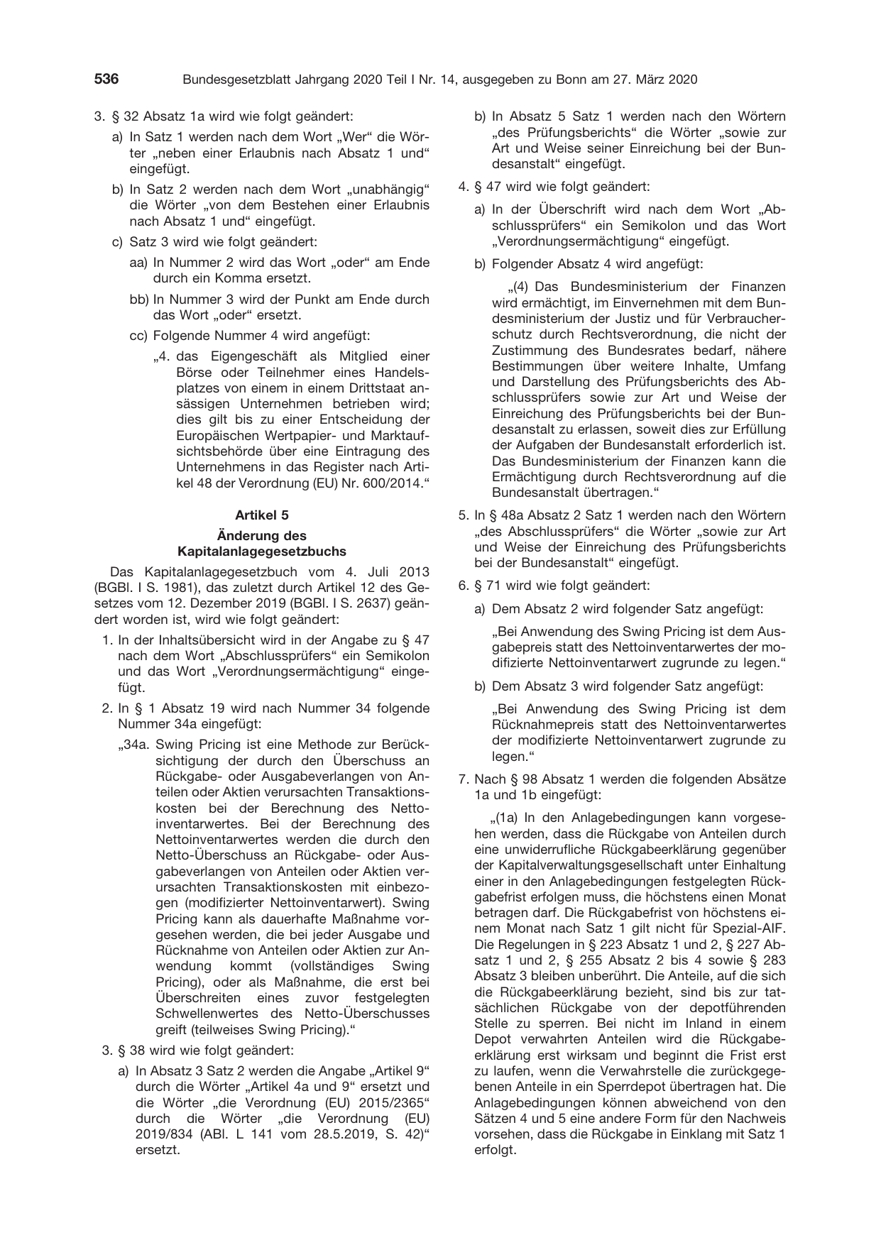 BGBl. 2020, Seite 536 — Originalseite als Abbildung