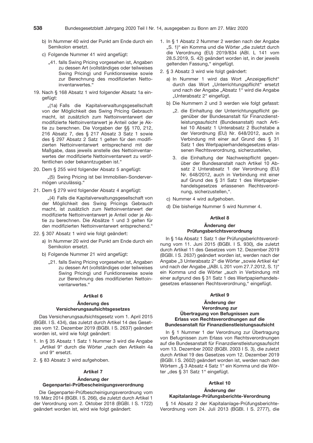 BGBl. 2020, Seite 538 — Originalseite als Abbildung