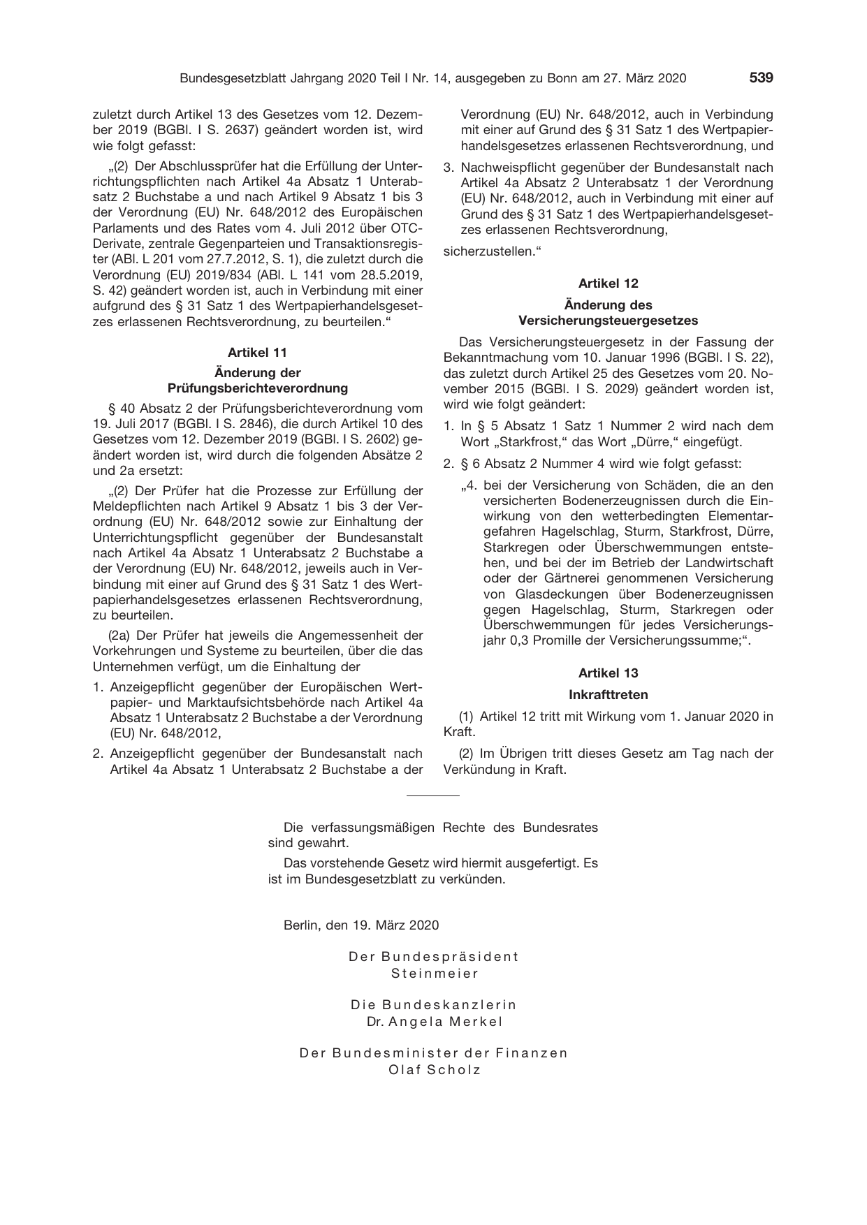 BGBl. 2020, Seite 539 — Originalseite als Abbildung