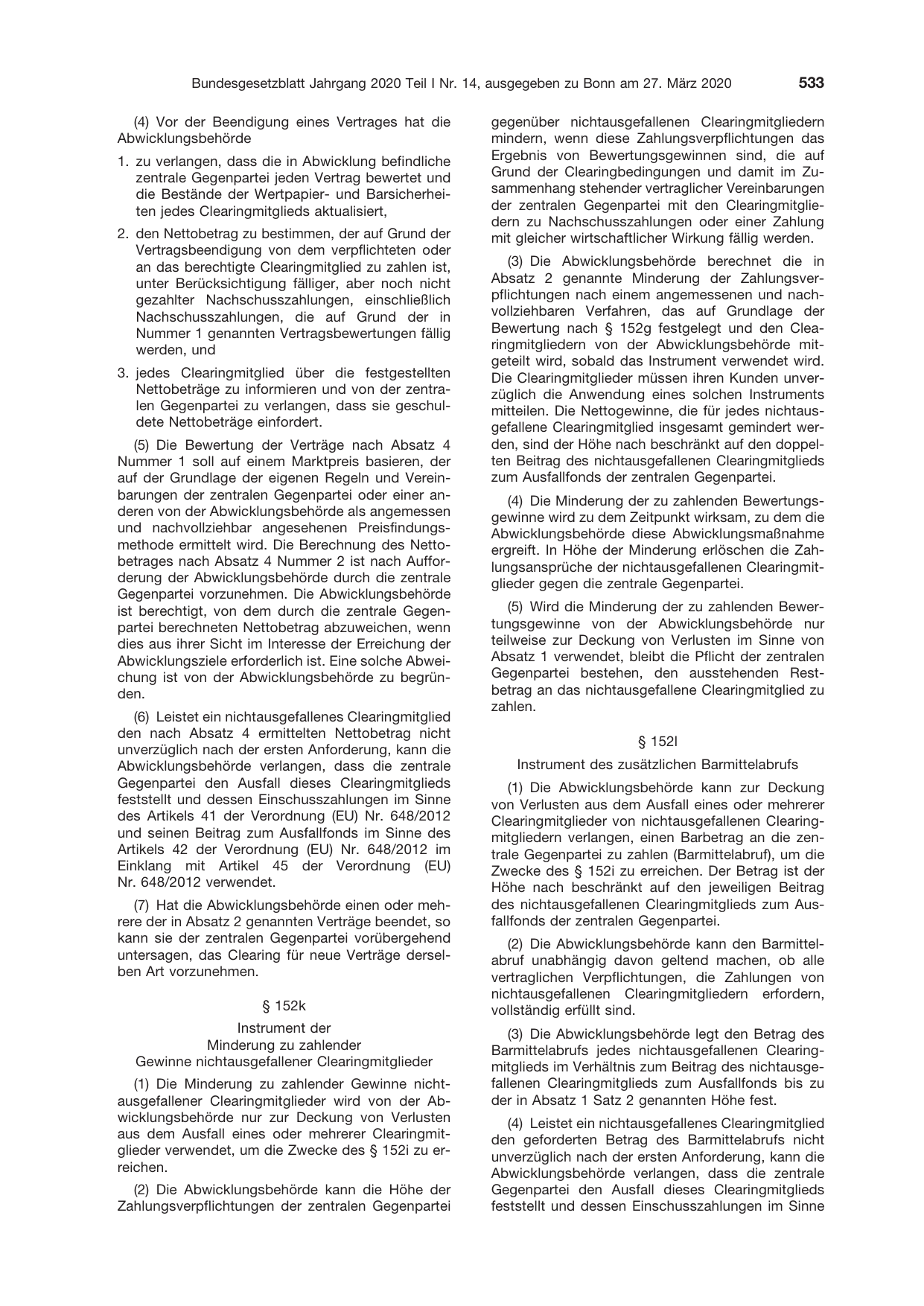 BGBl. 2020, Seite 533 — Originalseite als Abbildung