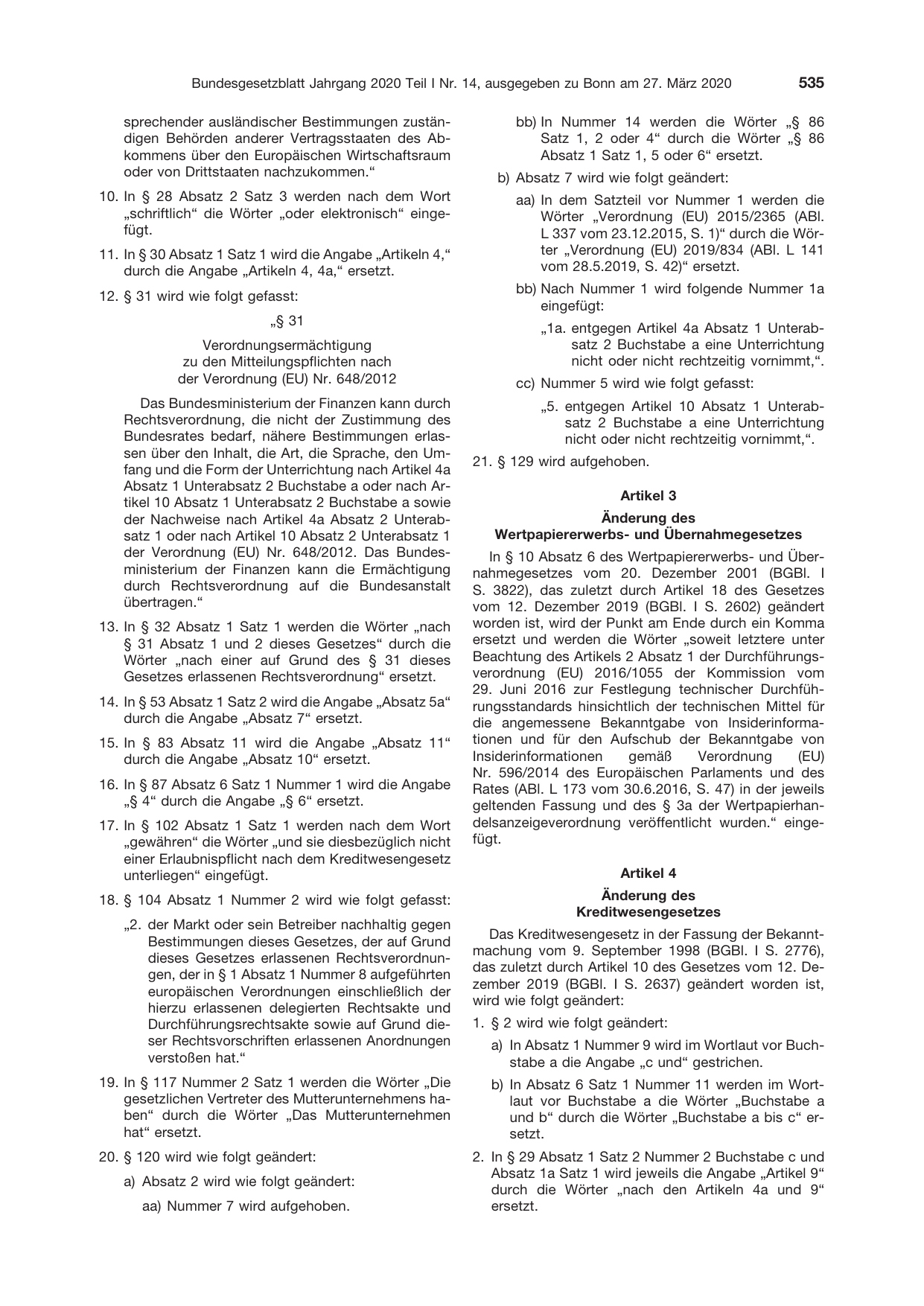 BGBl. 2020, Seite 535 — Originalseite als Abbildung