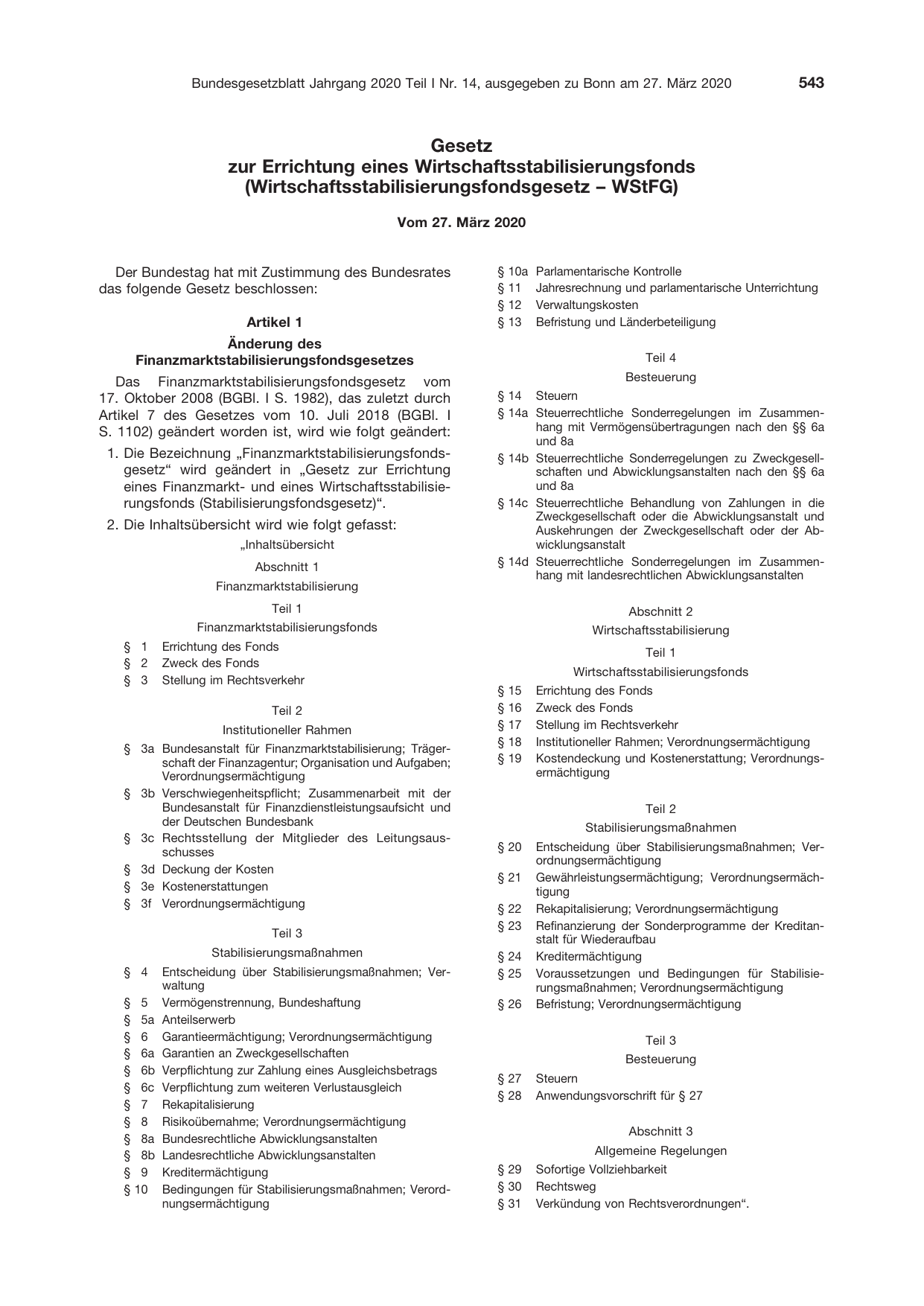 BGBl. 2020, Seite 543 — Originalseite als Abbildung