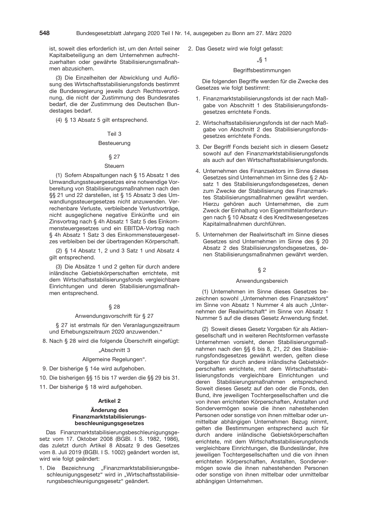 BGBl. 2020, Seite 548 — Originalseite als Abbildung