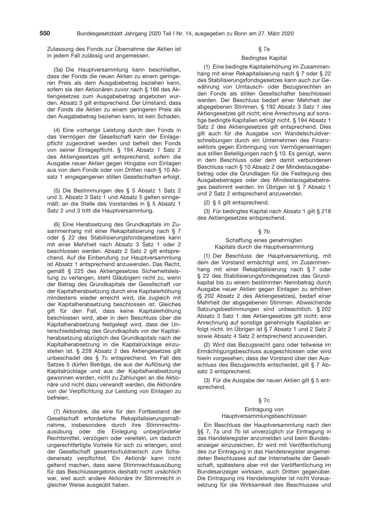 BGBl. 2020, Seite 550 — Originalseite als Abbildung