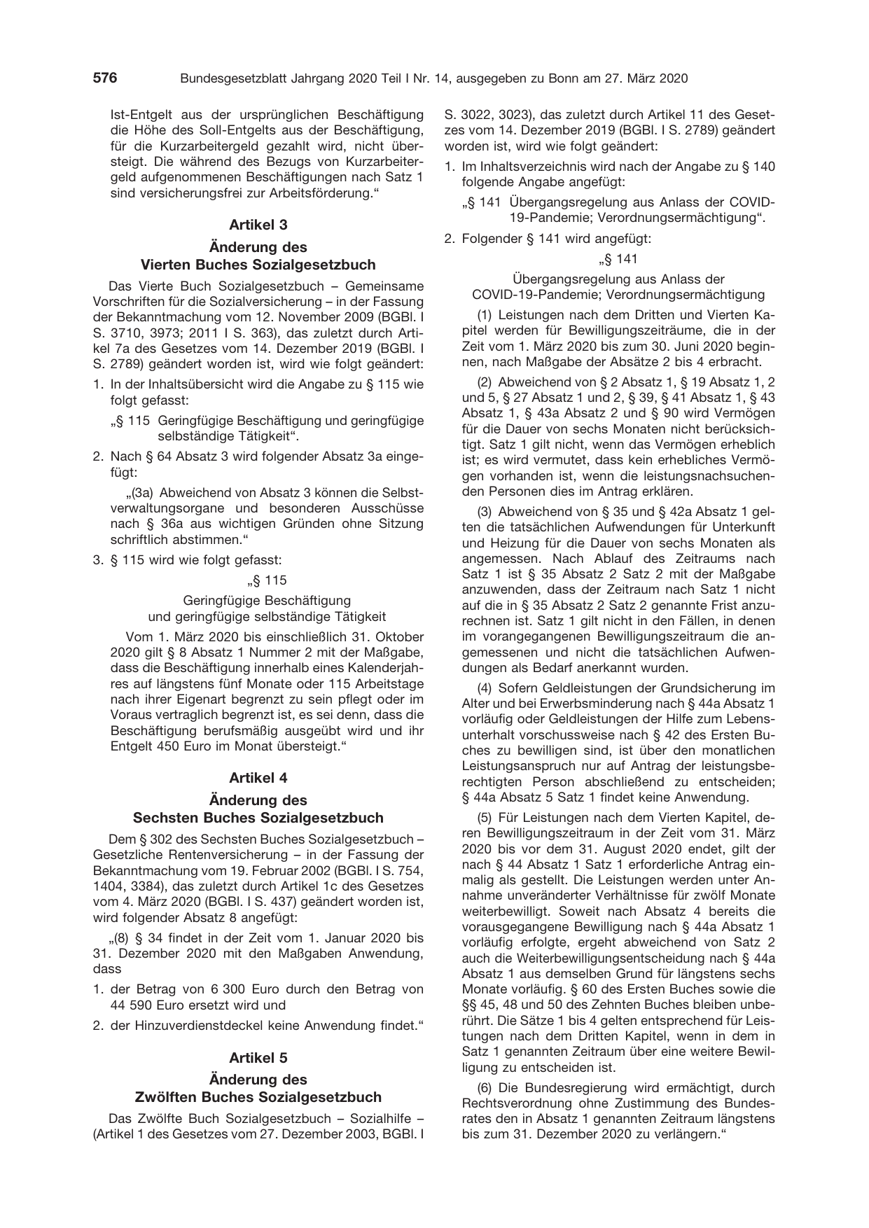 BGBl. 2020, Seite 576 — Originalseite als Abbildung