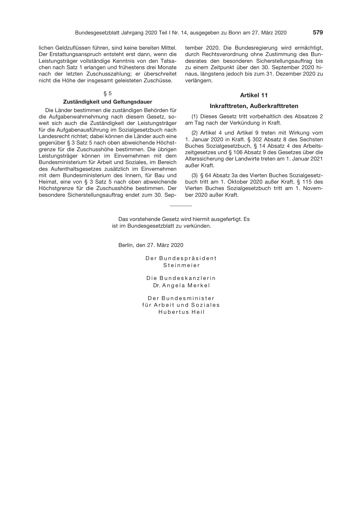 BGBl. 2020, Seite 579 — Originalseite als Abbildung