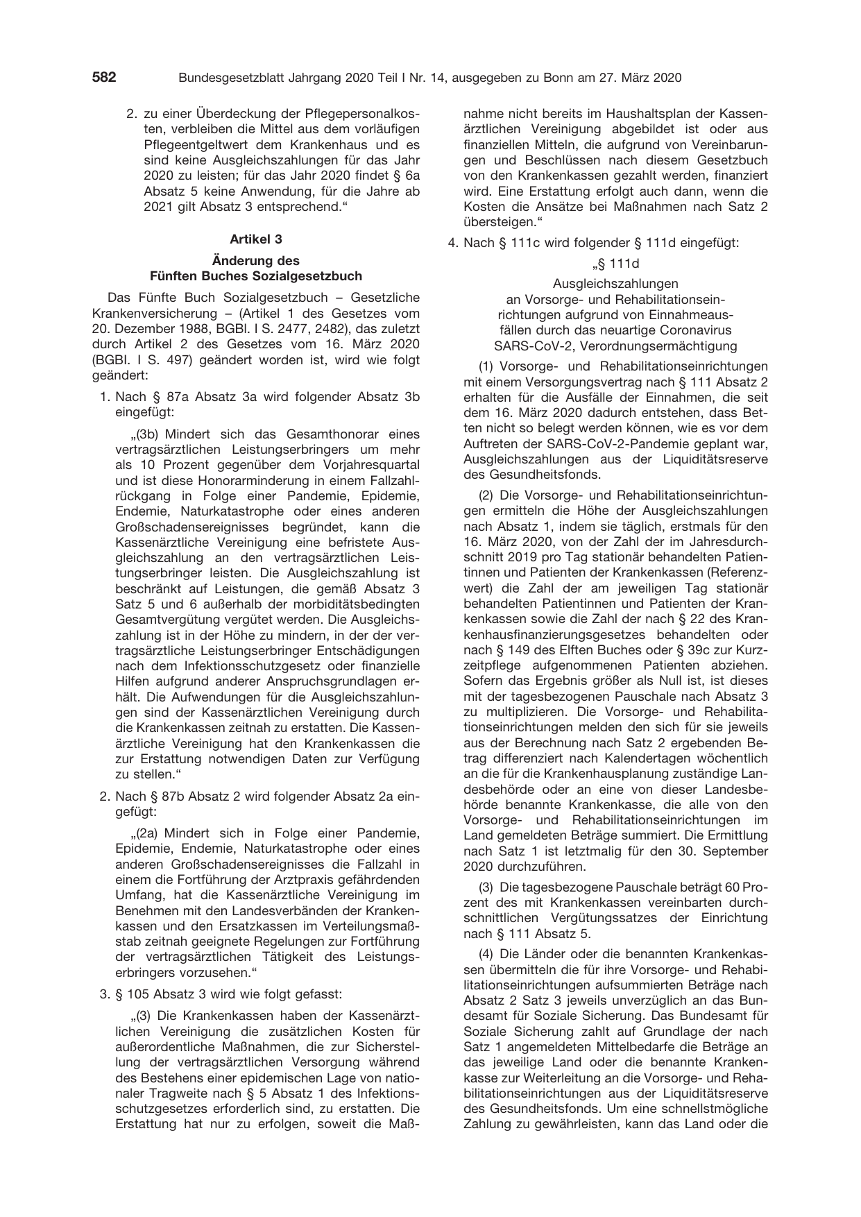 BGBl. 2020, Seite 582 — Originalseite als Abbildung