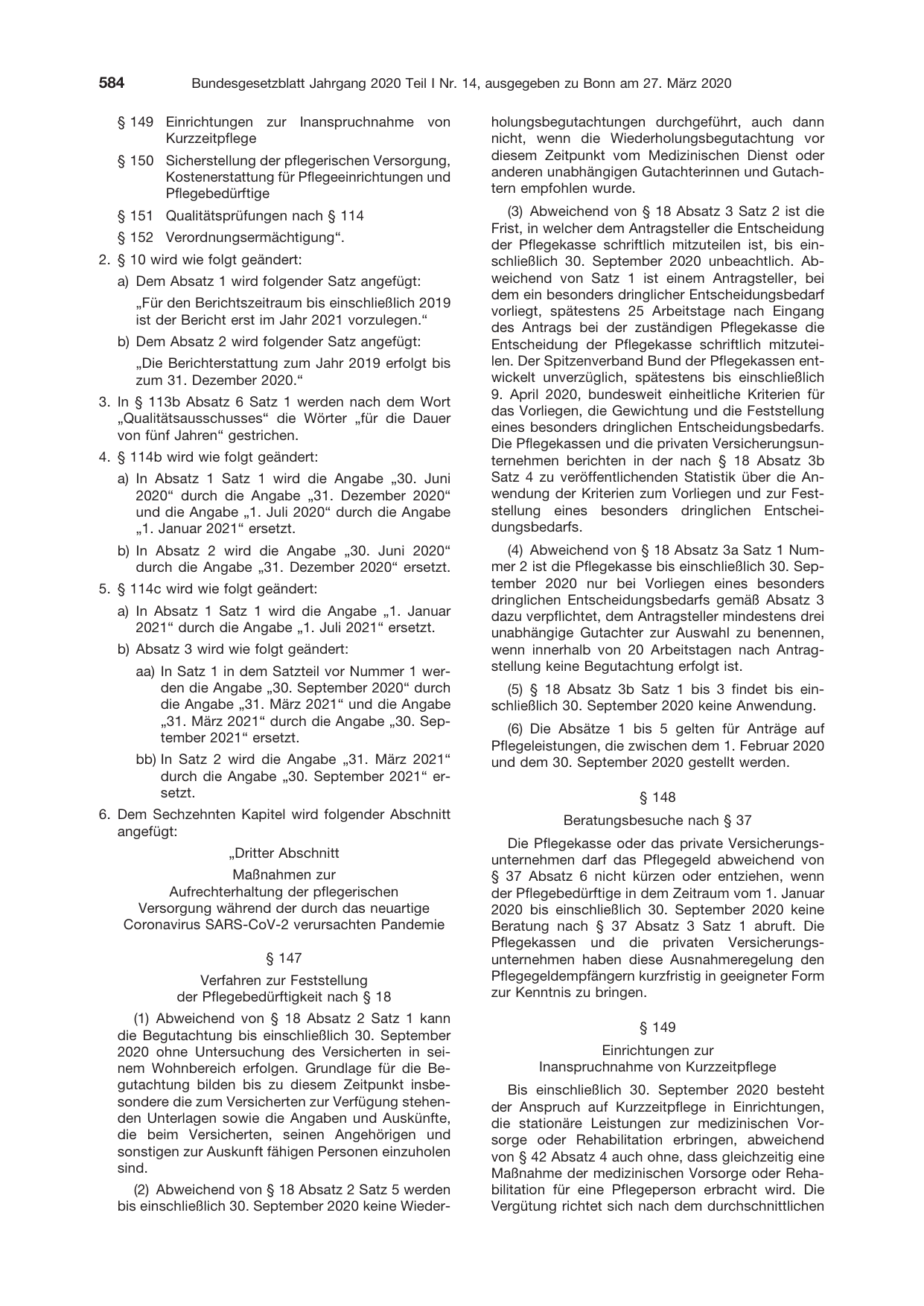 BGBl. 2020, Seite 584 — Originalseite als Abbildung