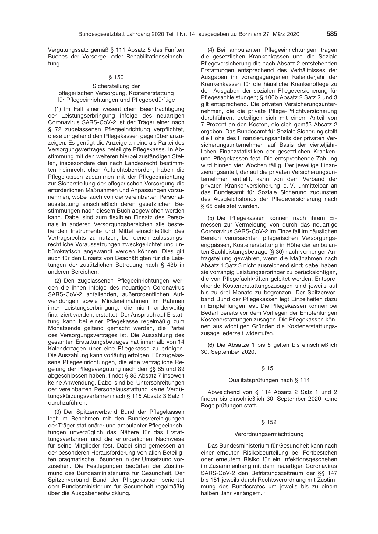 BGBl. 2020, Seite 585 — Originalseite als Abbildung
