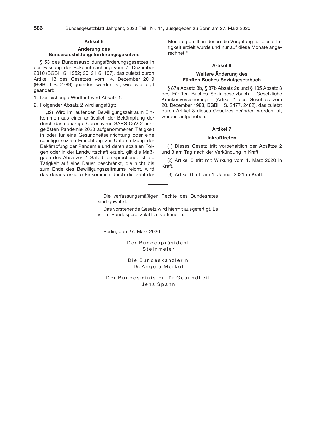 BGBl. 2020, Seite 586 — Originalseite als Abbildung