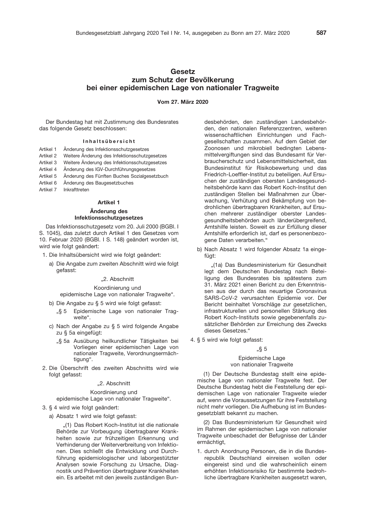 BGBl. 2020, Seite 587 — Originalseite als Abbildung