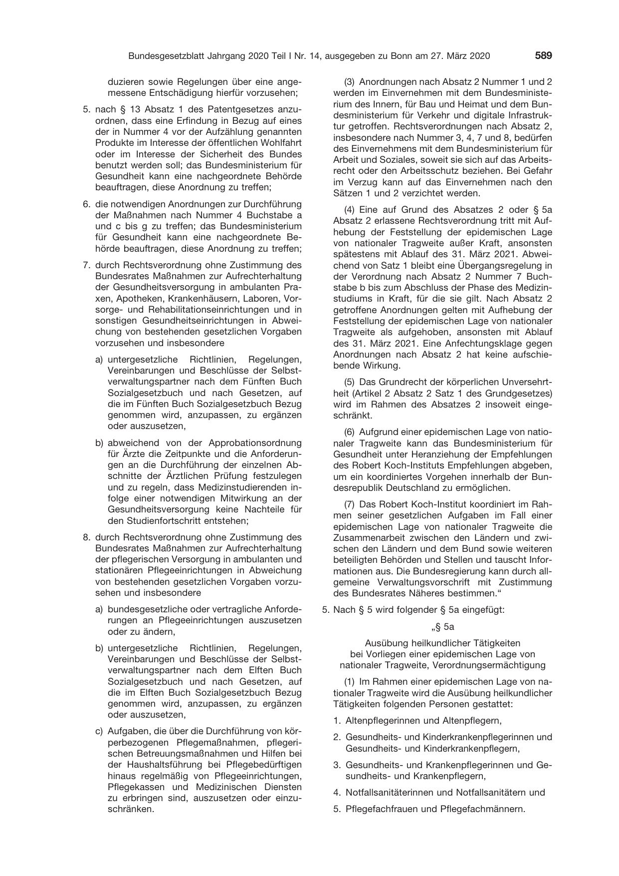 BGBl. 2020, Seite 589 — Originalseite als Abbildung