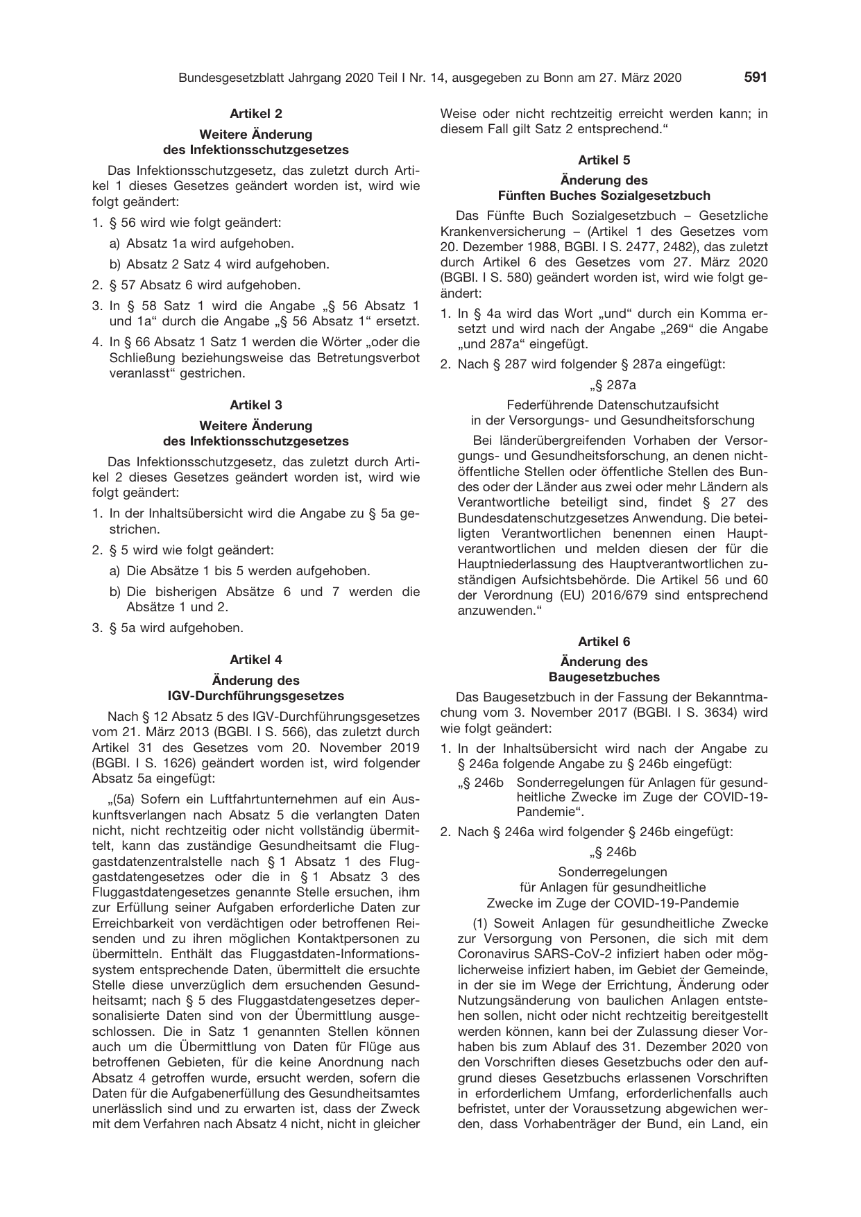 BGBl. 2020, Seite 591 — Originalseite als Abbildung