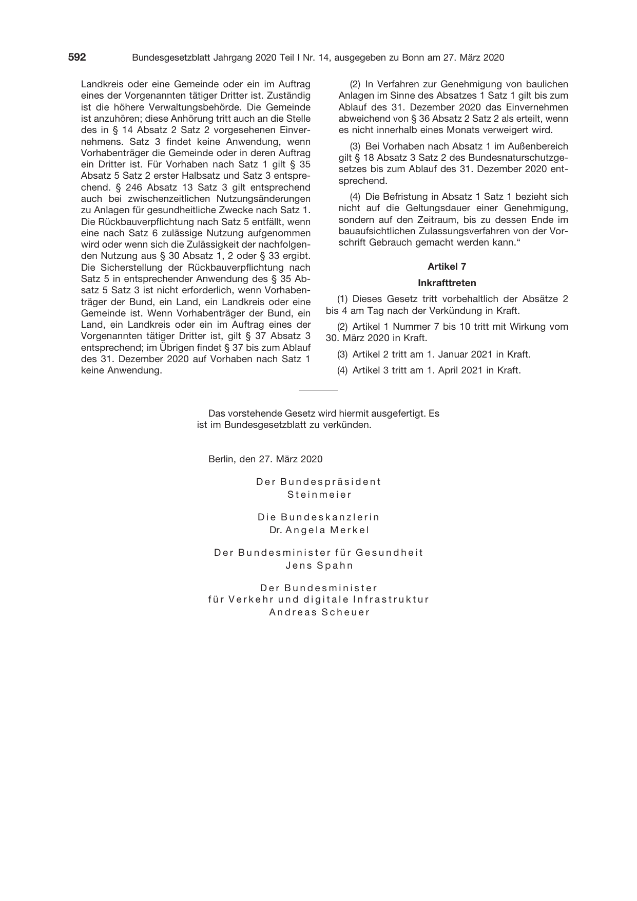 BGBl. 2020, Seite 592 — Originalseite als Abbildung