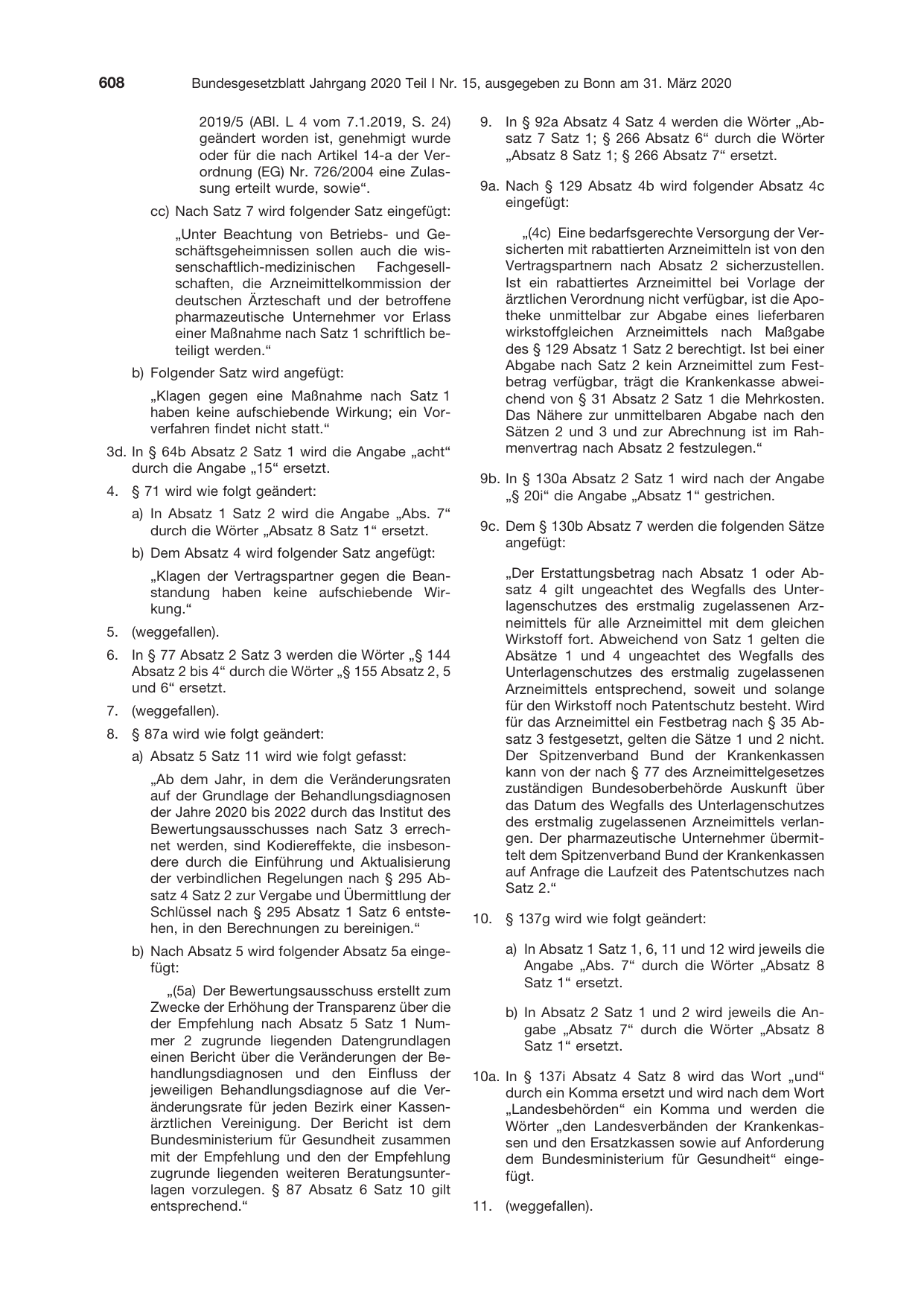 BGBl. 2020, Seite 608 — Originalseite als Abbildung