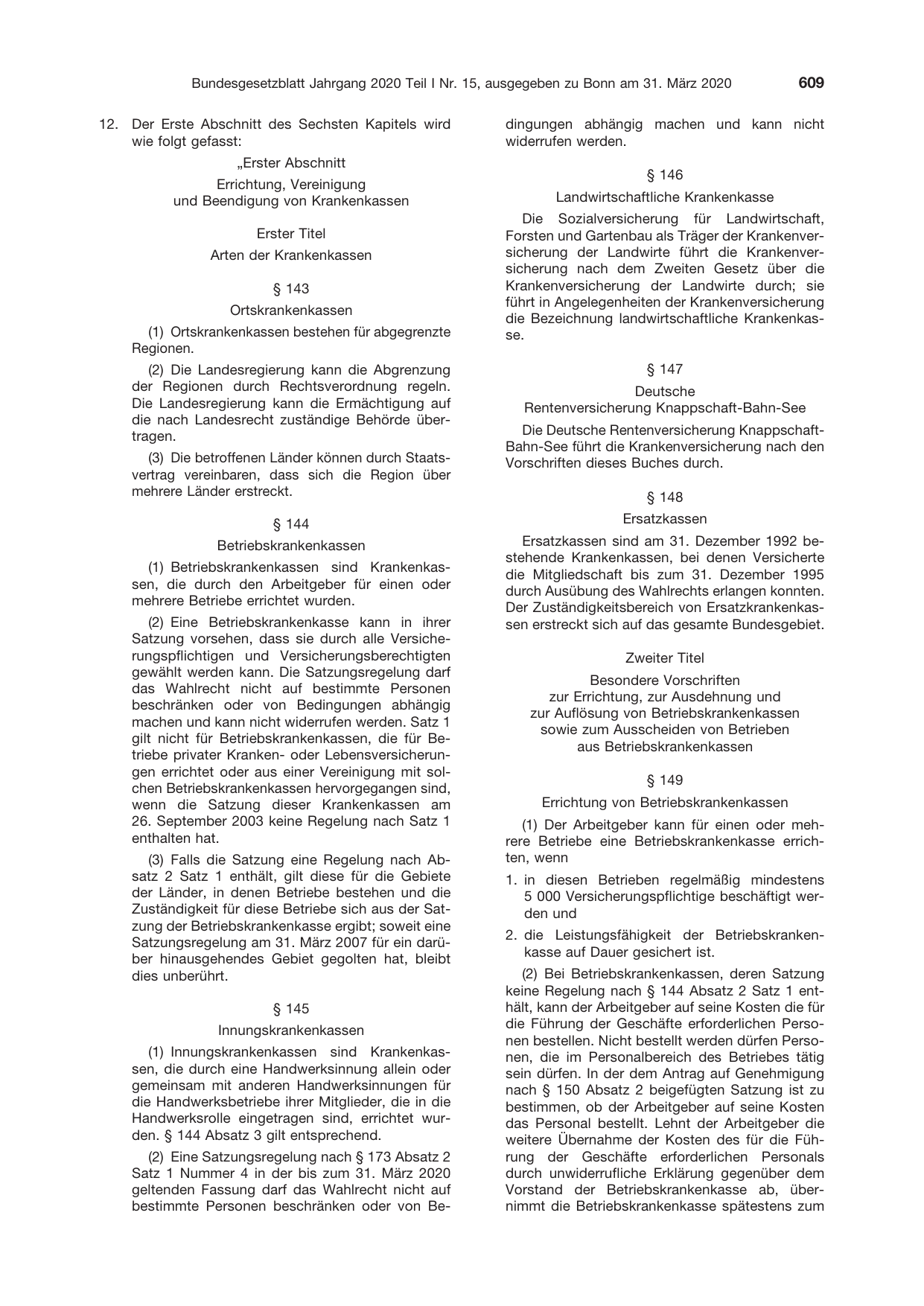 BGBl. 2020, Seite 609 — Originalseite als Abbildung