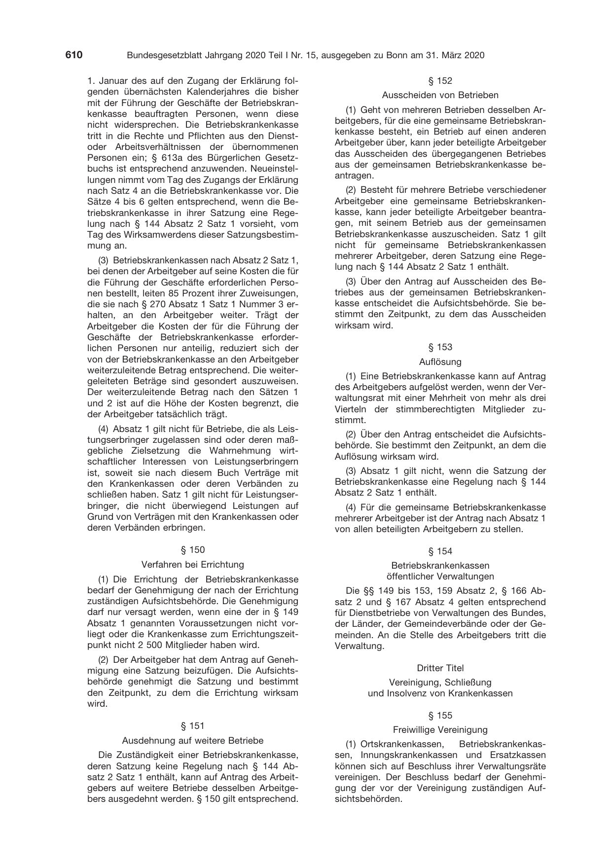 BGBl. 2020, Seite 610 — Originalseite als Abbildung