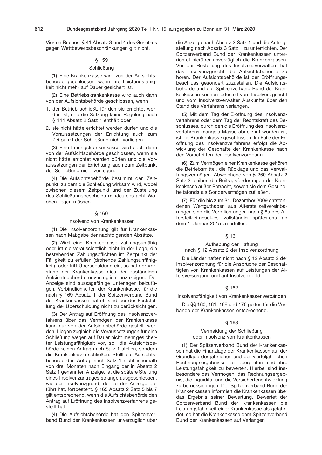 BGBl. 2020, Seite 612 — Originalseite als Abbildung