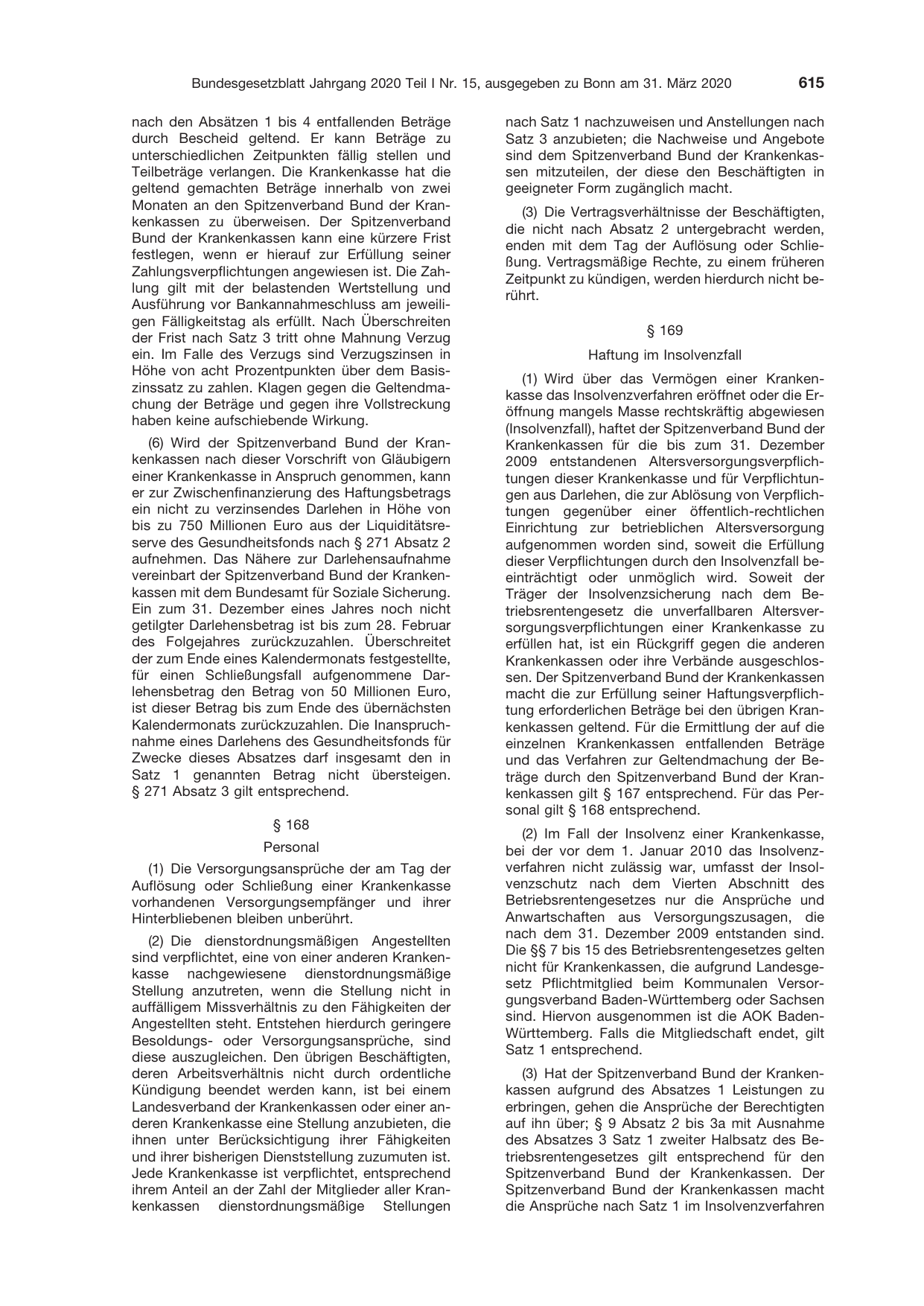 BGBl. 2020, Seite 615 — Originalseite als Abbildung