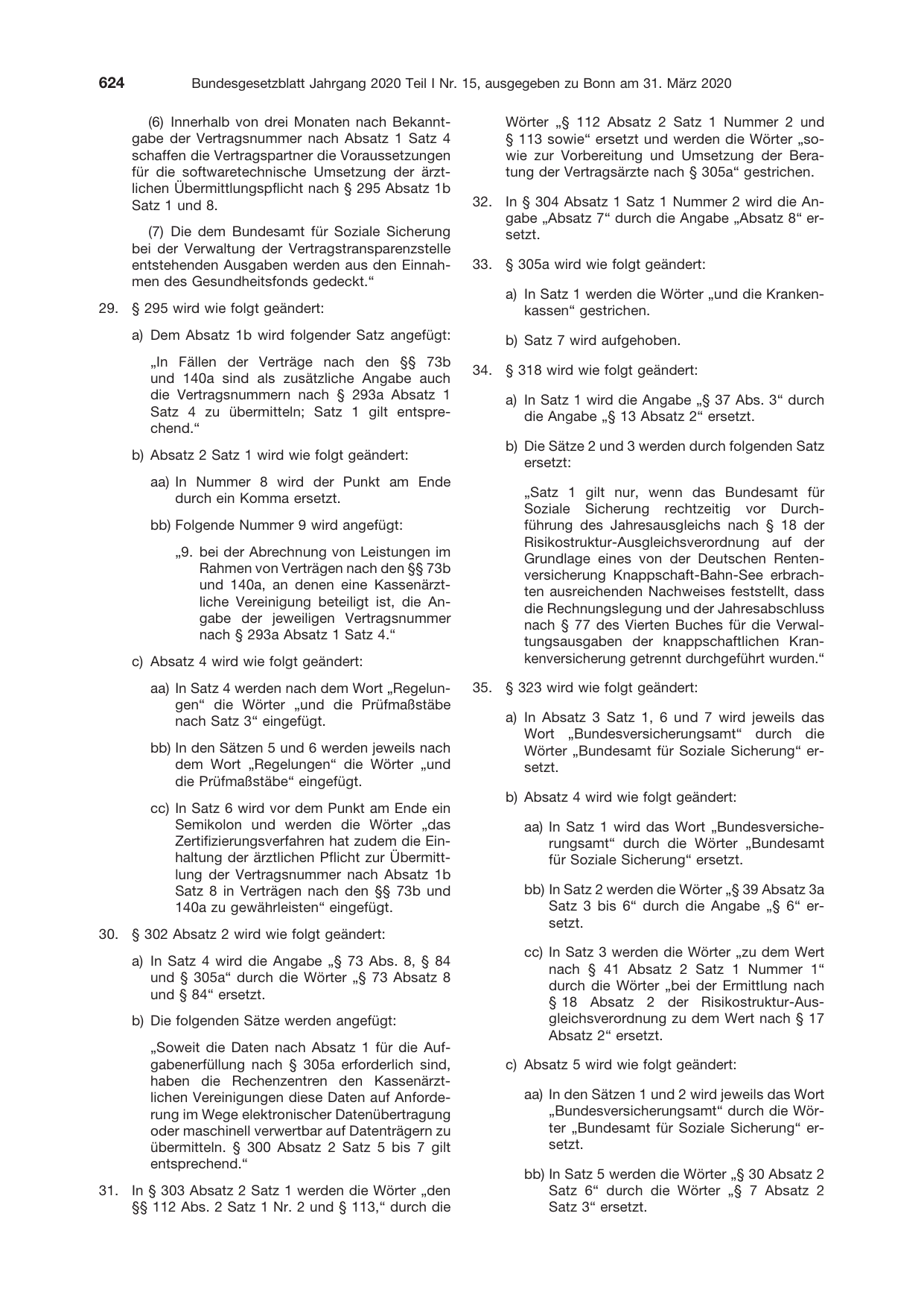 BGBl. 2020, Seite 624 — Originalseite als Abbildung