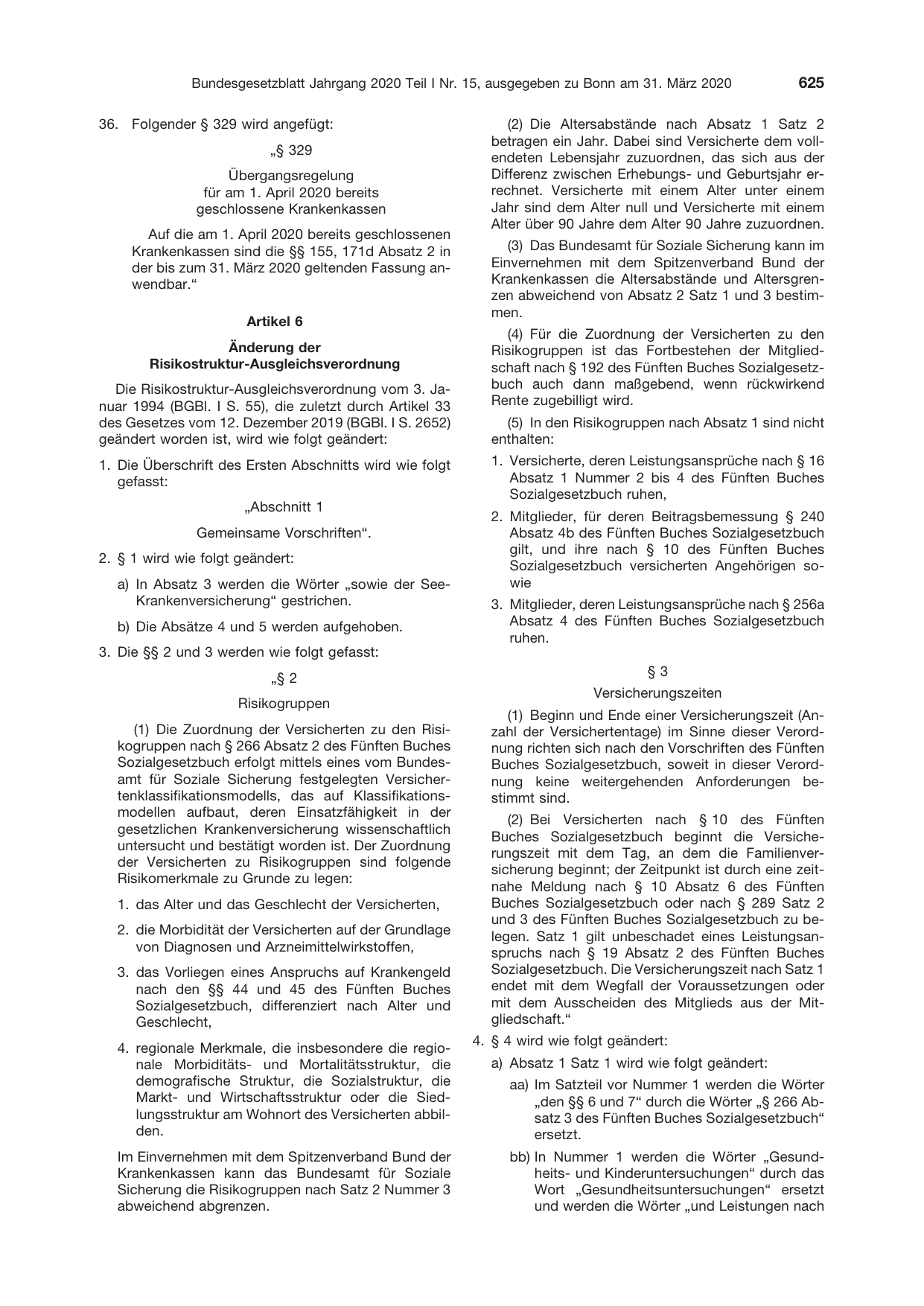 BGBl. 2020, Seite 625 — Originalseite als Abbildung