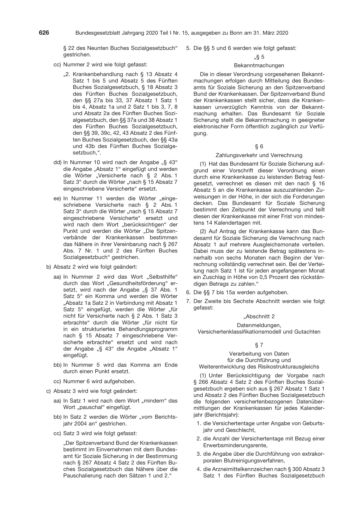 BGBl. 2020, Seite 626 — Originalseite als Abbildung