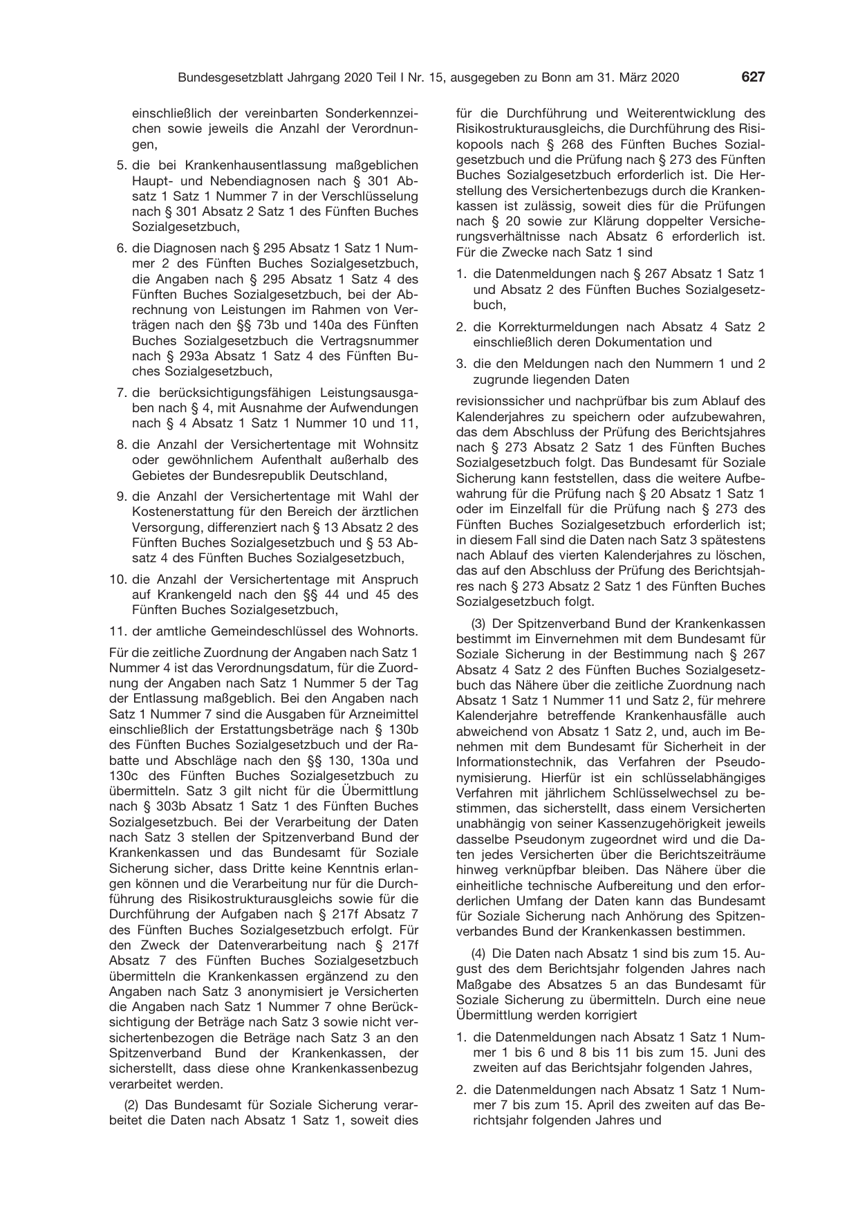 BGBl. 2020, Seite 627 — Originalseite als Abbildung