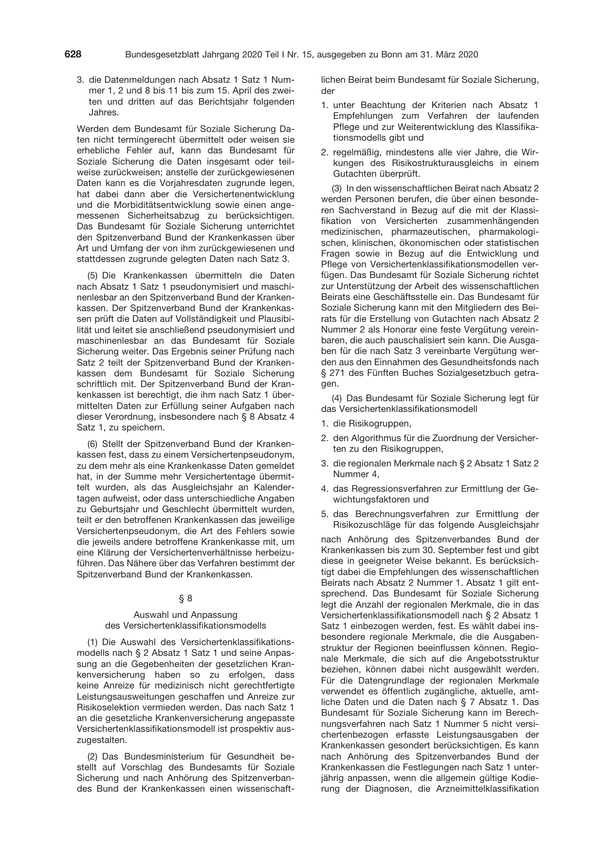 BGBl. 2020, Seite 628 — Originalseite als Abbildung
