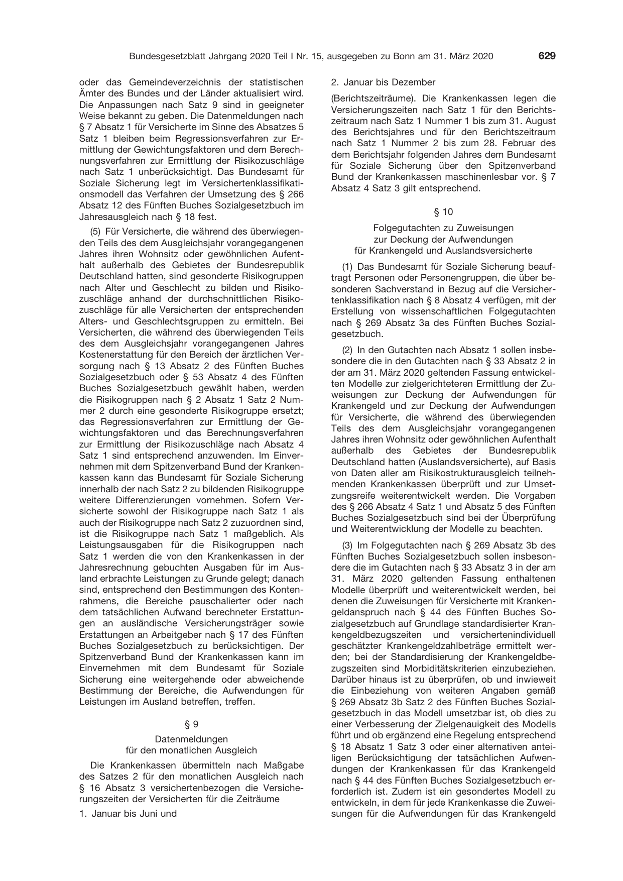BGBl. 2020, Seite 629 — Originalseite als Abbildung