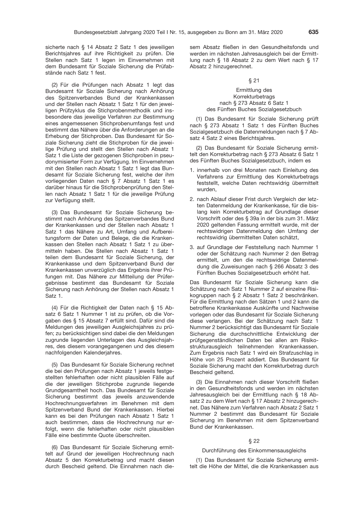 BGBl. 2020, Seite 635 — Originalseite als Abbildung