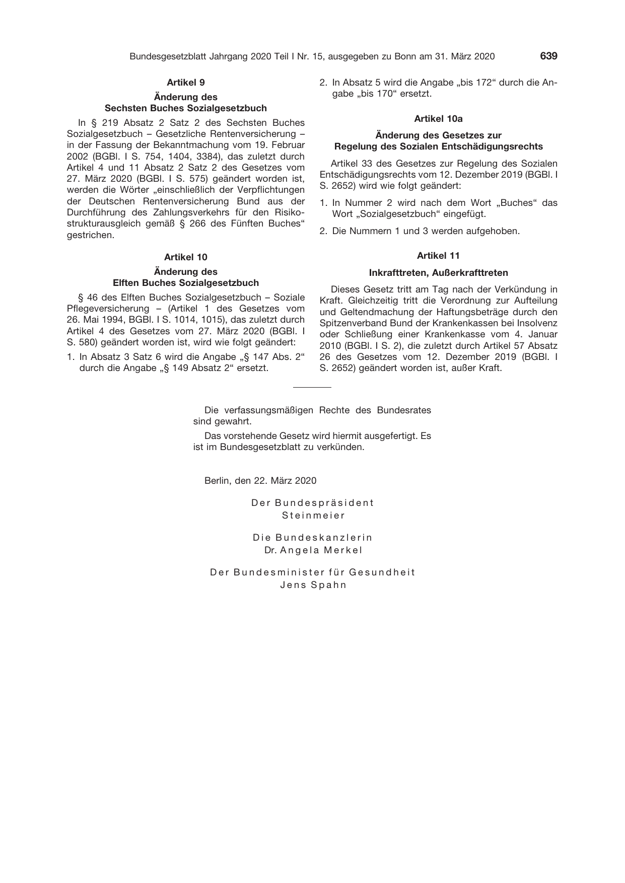 BGBl. 2020, Seite 639 — Originalseite als Abbildung