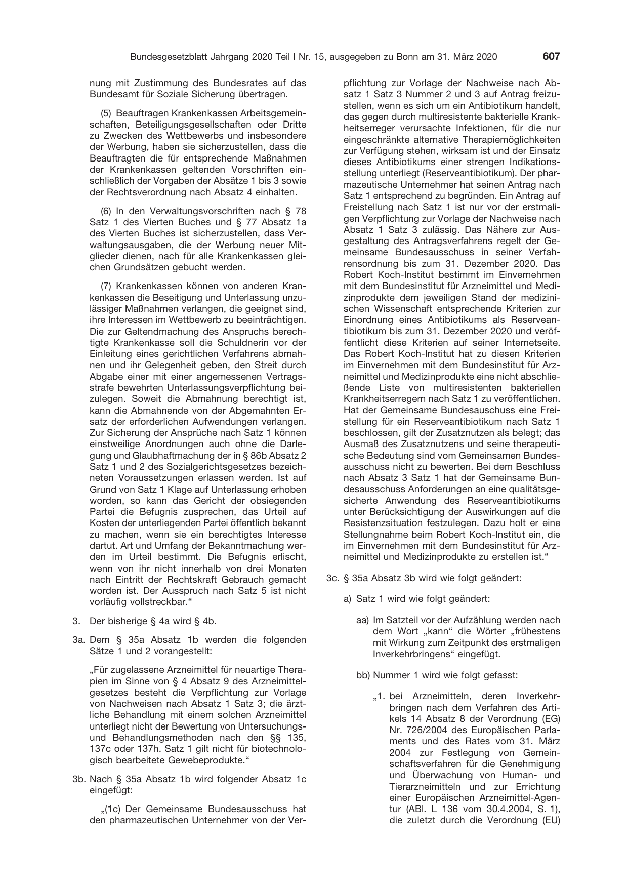 BGBl. 2020, Seite 607 — Originalseite als Abbildung