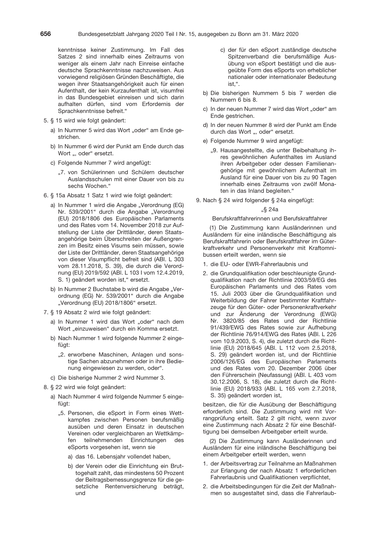 BGBl. 2020, Seite 656 — Originalseite als Abbildung