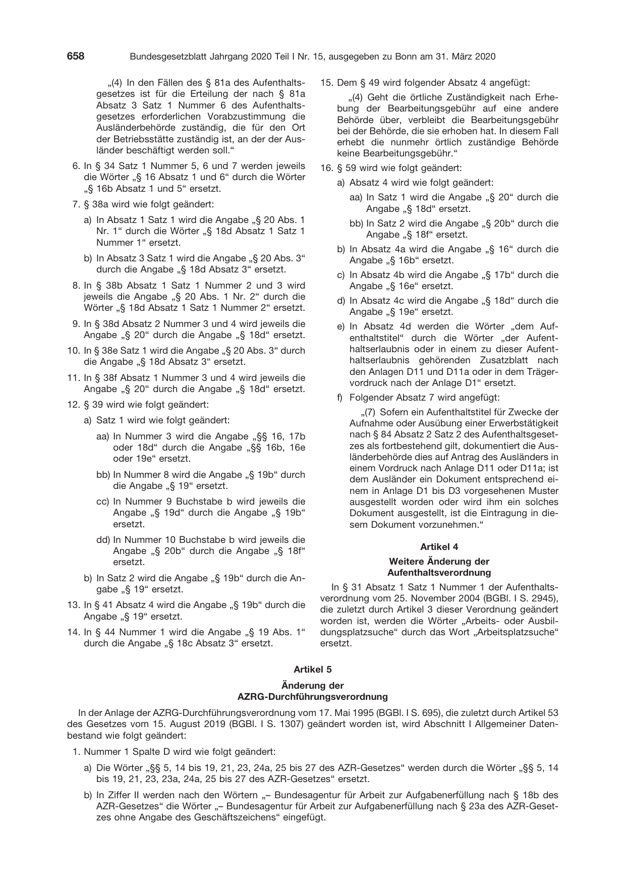 BGBl. 2020, Seite 658 — Originalseite als Abbildung