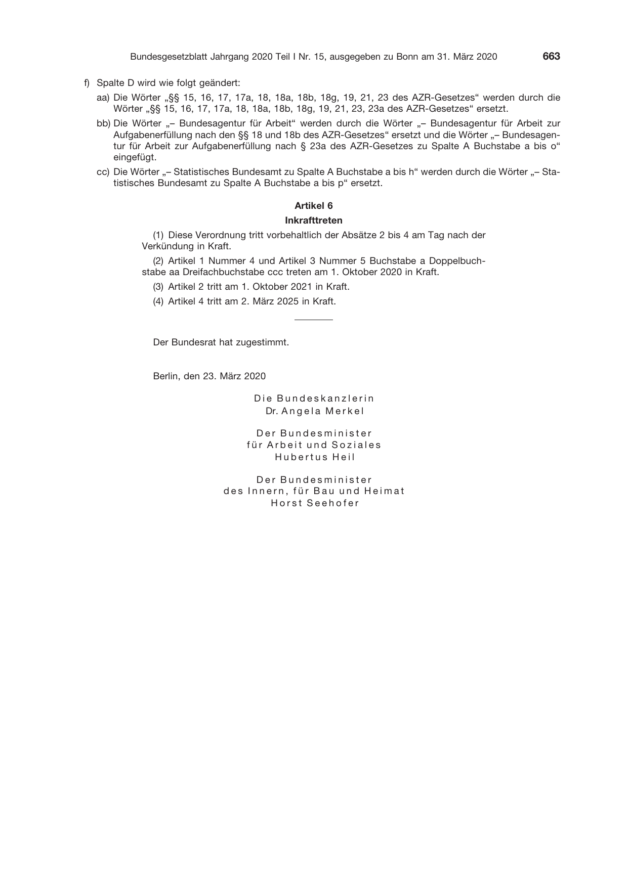 BGBl. 2020, Seite 663 — Originalseite als Abbildung