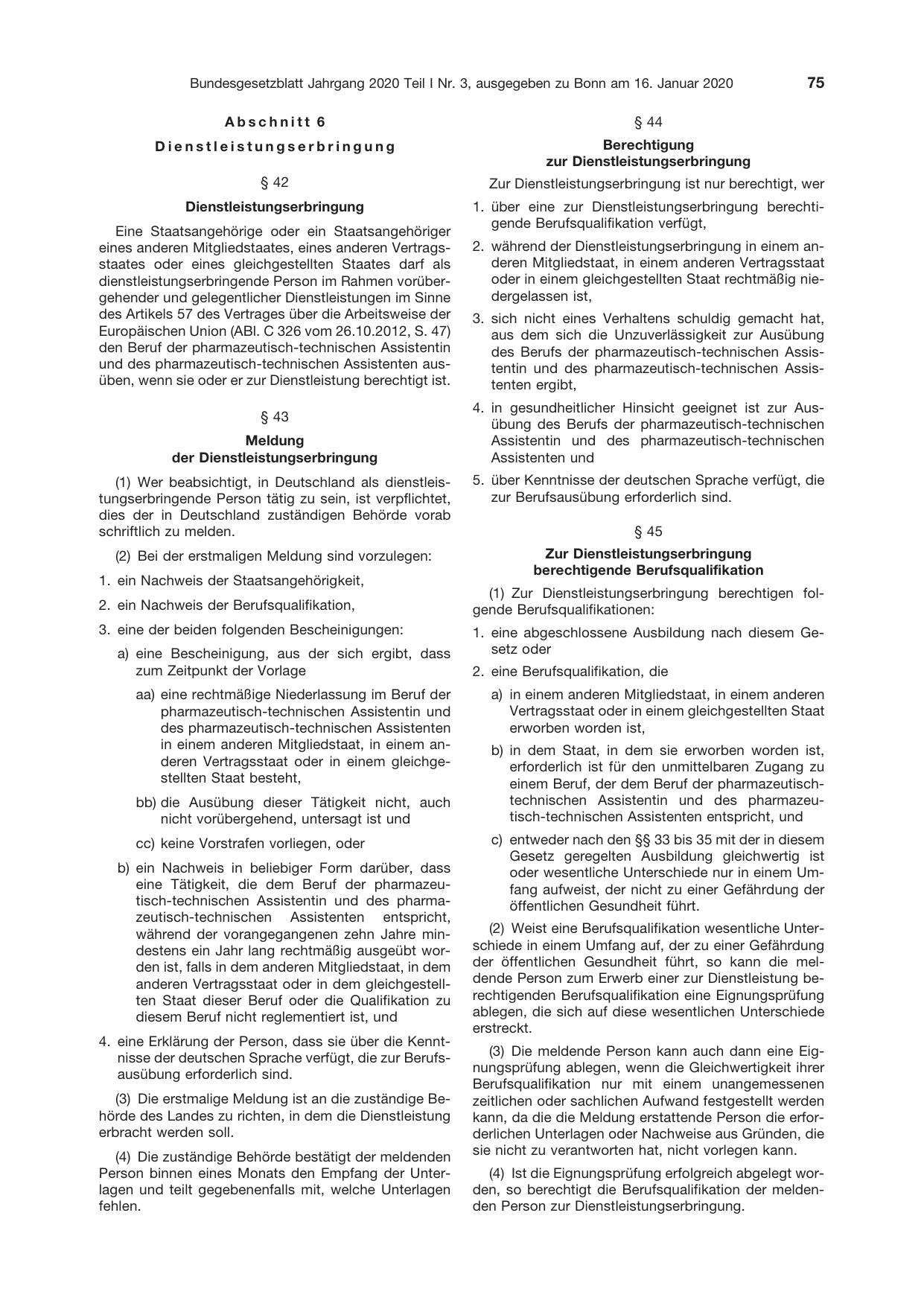 BGBl. 2020, Seite 75 — Originalseite als Abbildung