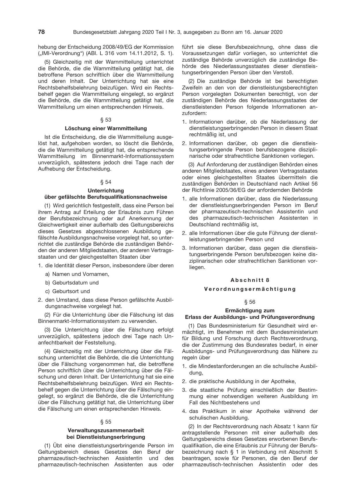 BGBl. 2020, Seite 78 — Originalseite als Abbildung